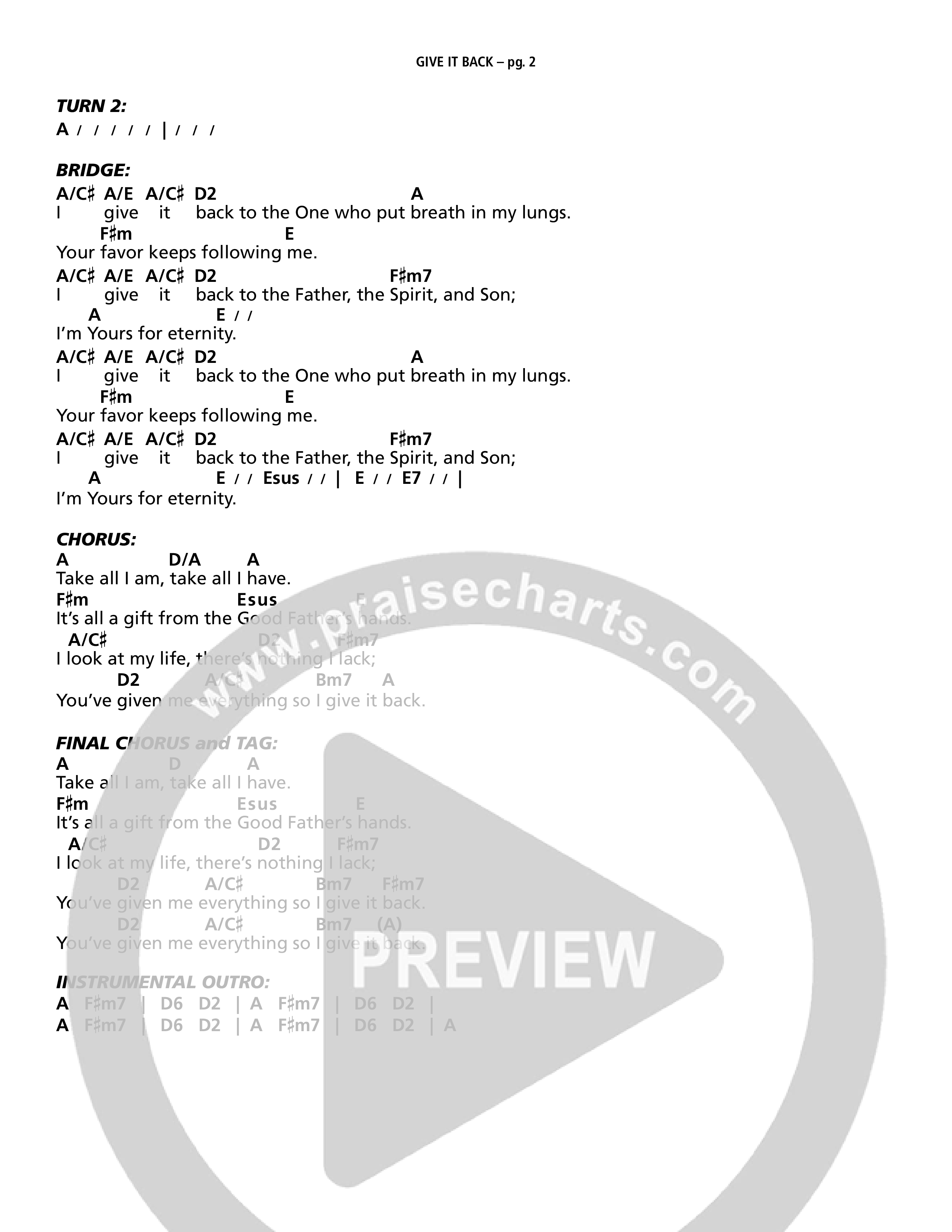 Give It Back (Live) Chord Chart (Patrick Mayberry)
