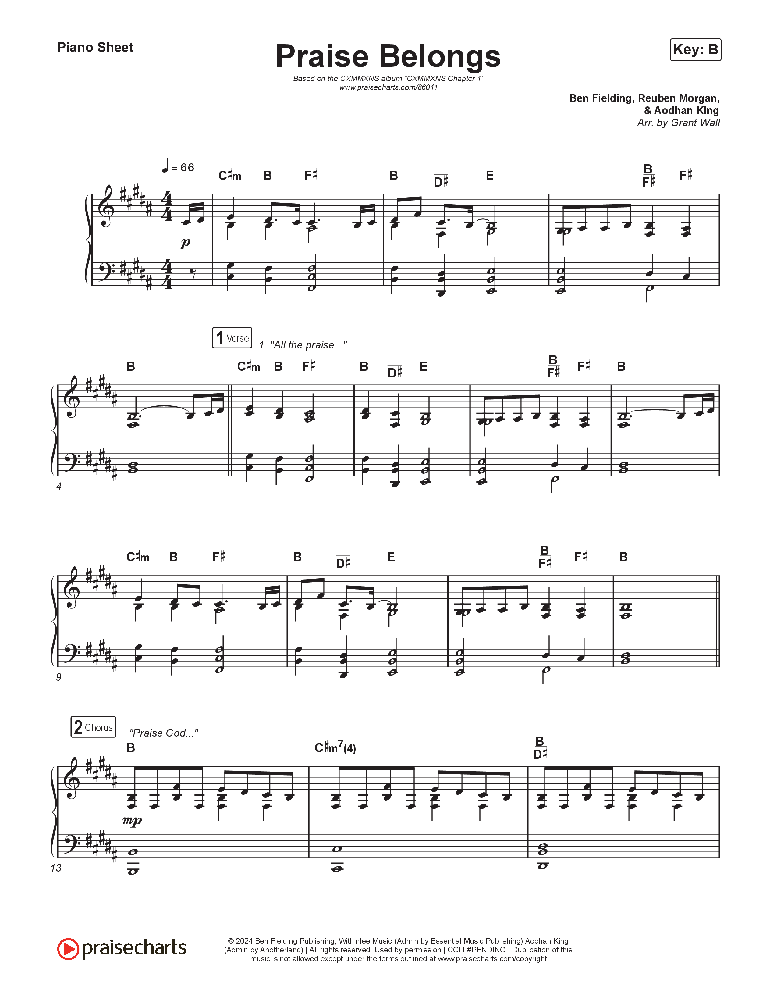 Praise Belongs Piano Sheet (CXMMXNS)