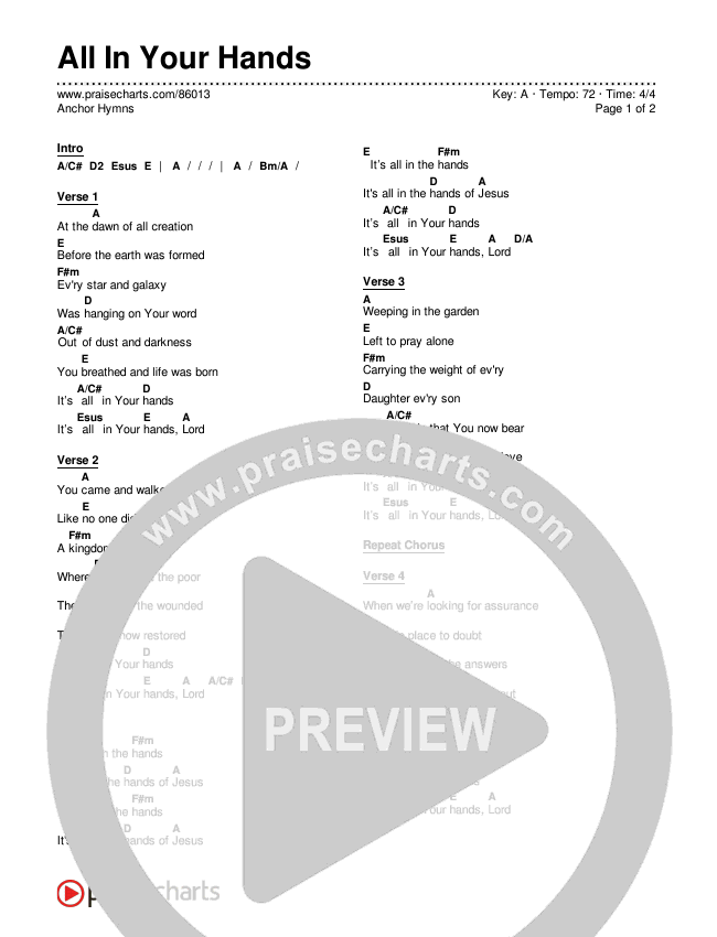 All In Your Hands Chords PDF (Anchor Hymns) PraiseCharts