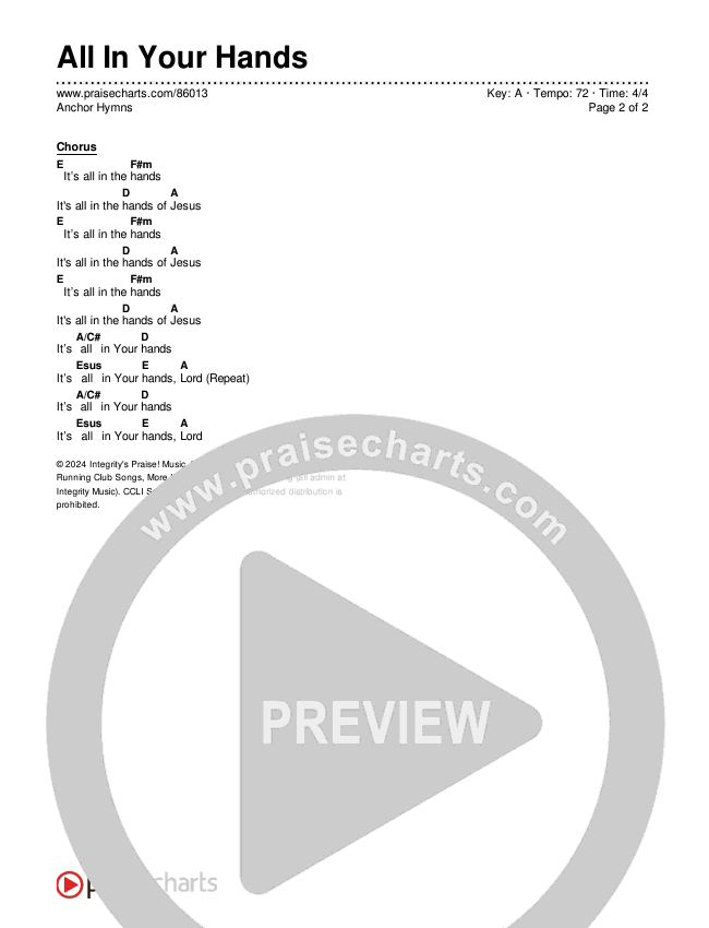 All In Your Hands Chords PDF (Anchor Hymns) PraiseCharts