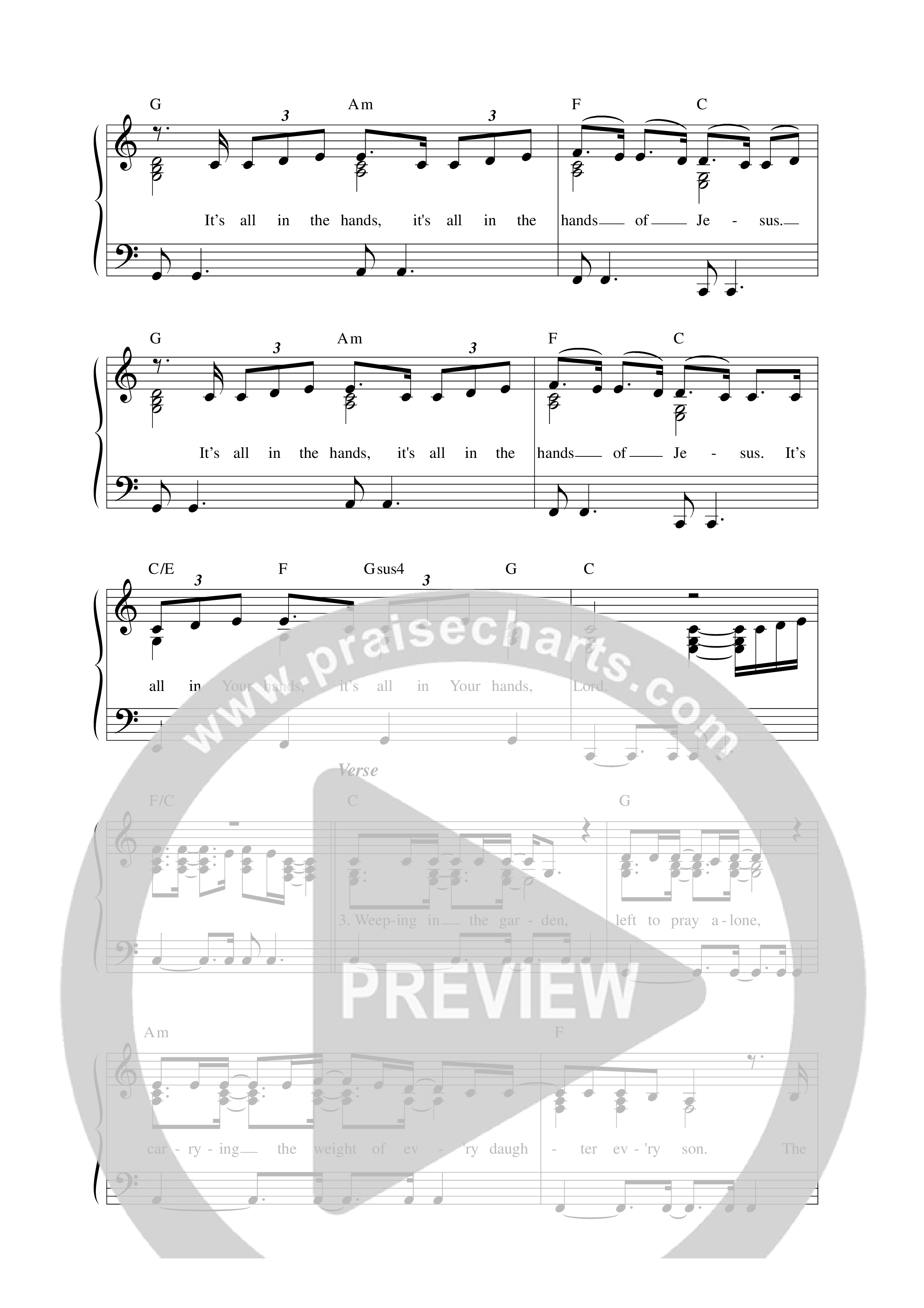 All In Your Hands Lead Sheet Melody (Anchor Hymns)