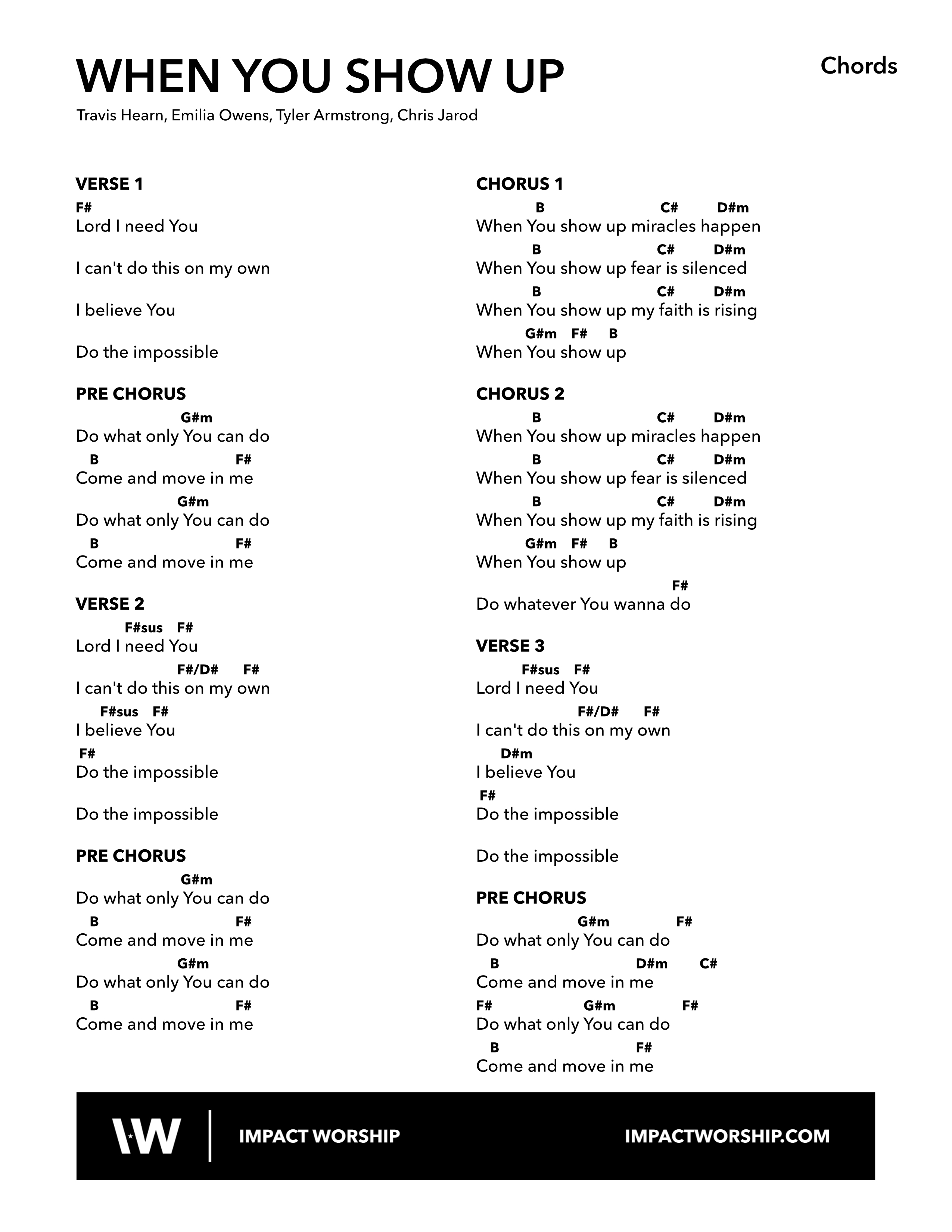 When You Show Up Chord Chart (Impact Worship)