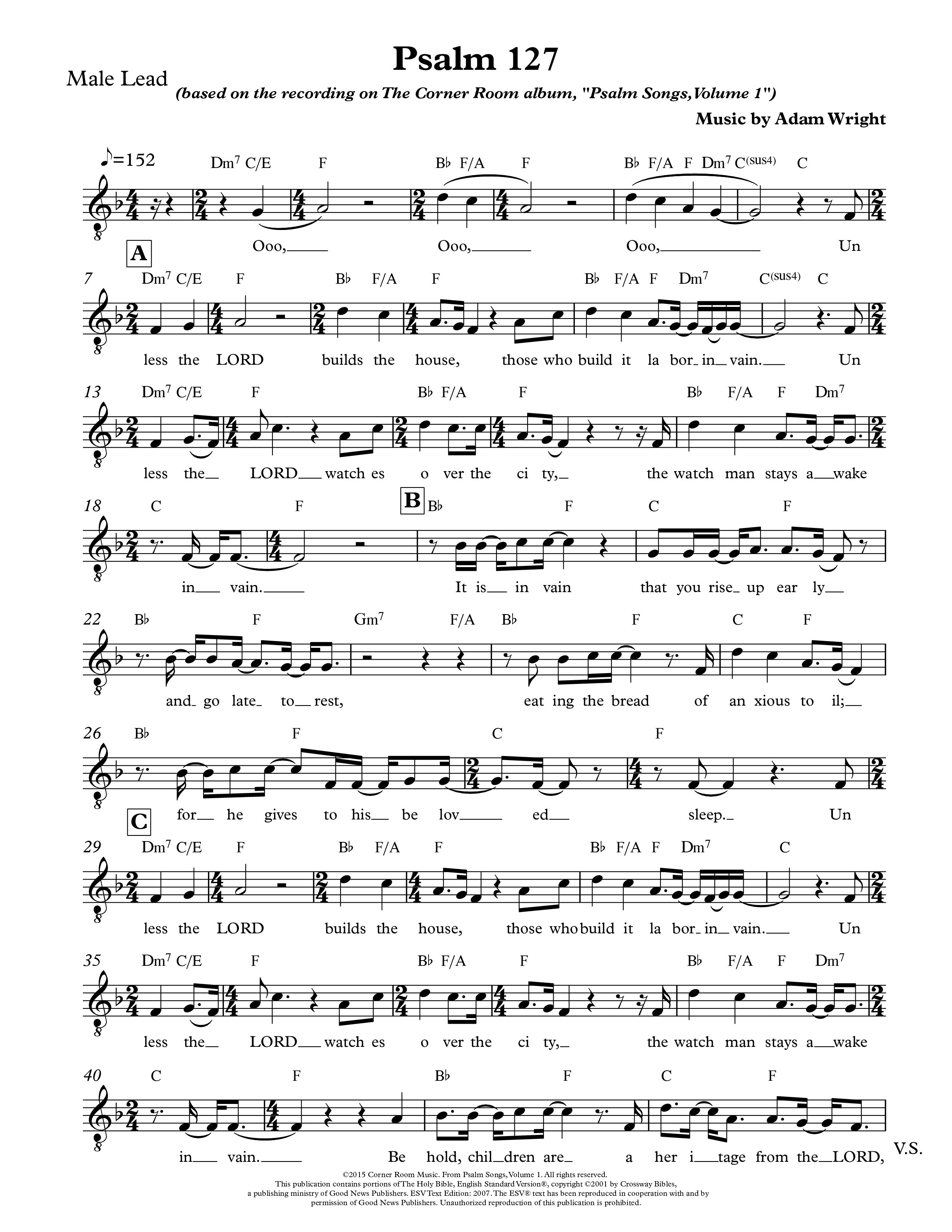Psalm 127 Lead Sheet Melody (The Corner Room)