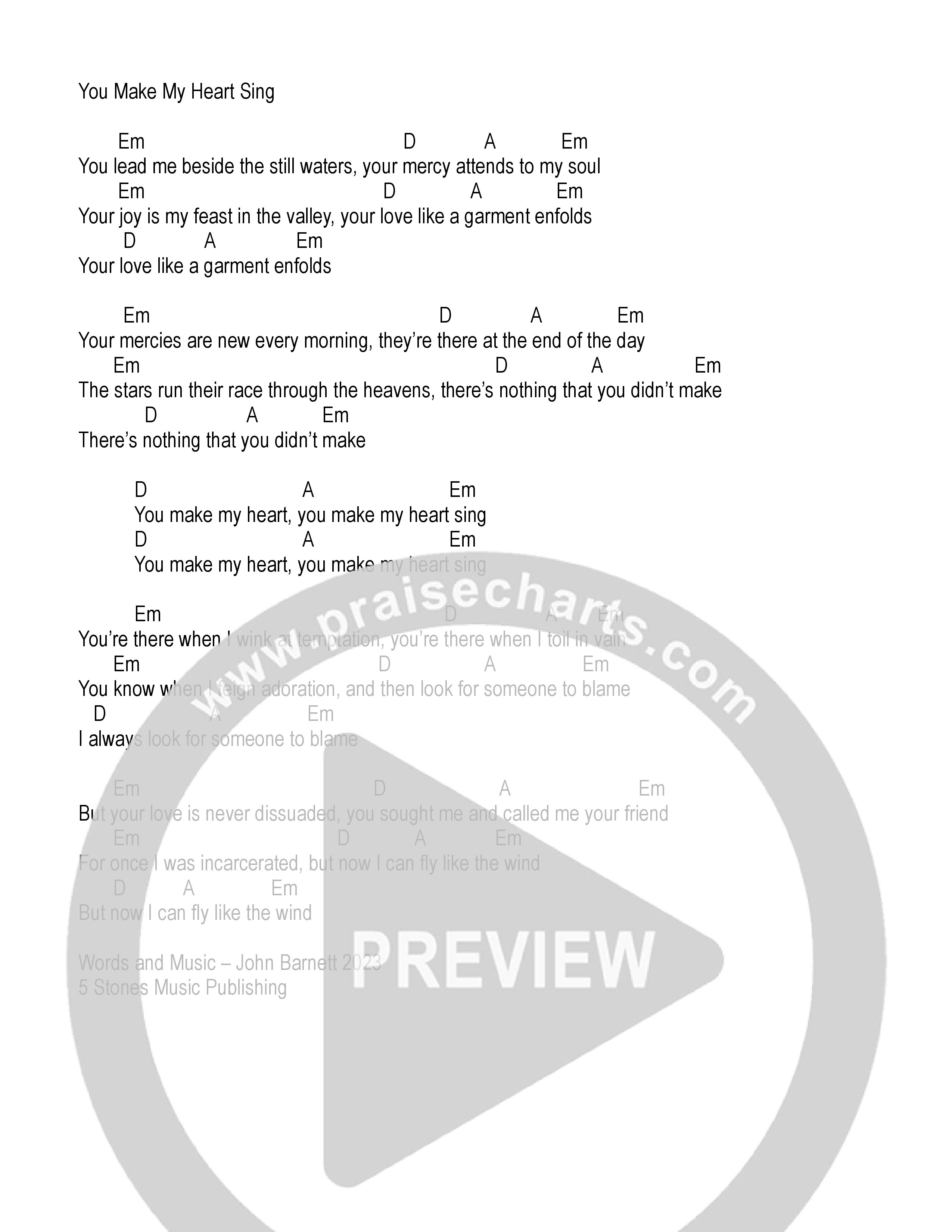 You Make My Heart Sing Chord Chart (Some Bright Morning)