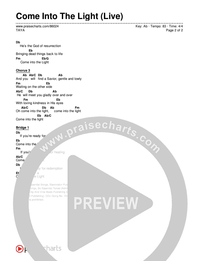 Come Into The Light (Live) Chords & Lyrics (TAYA)