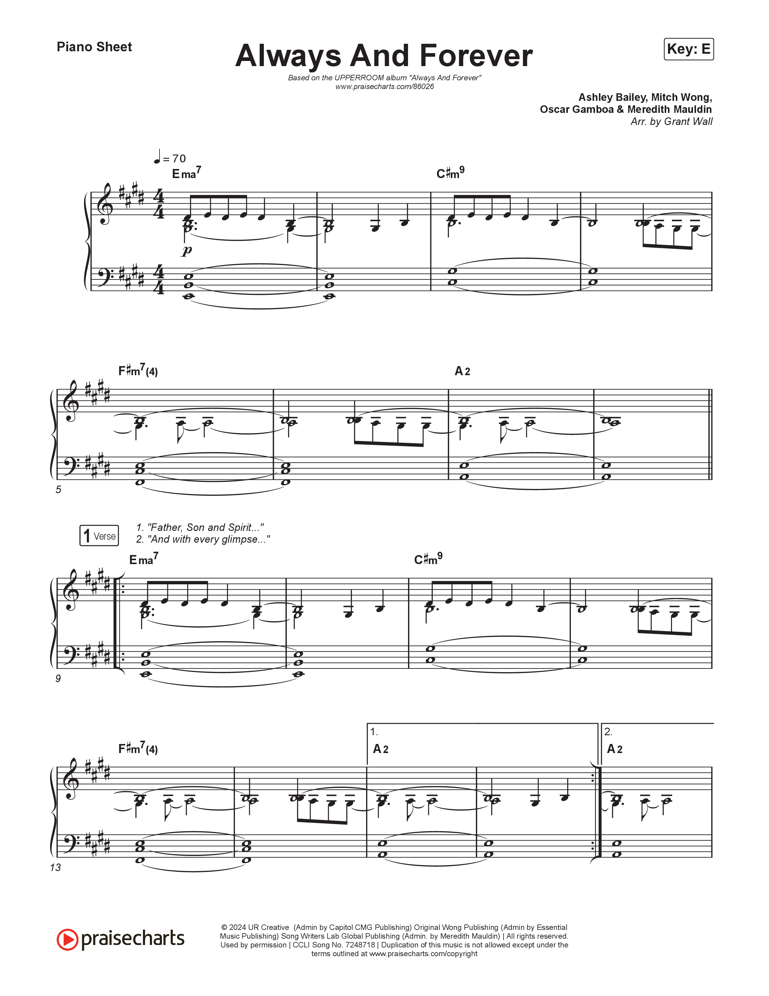 Always And Forever Piano Sheet (UPPERROOM / Ashley Bailey)