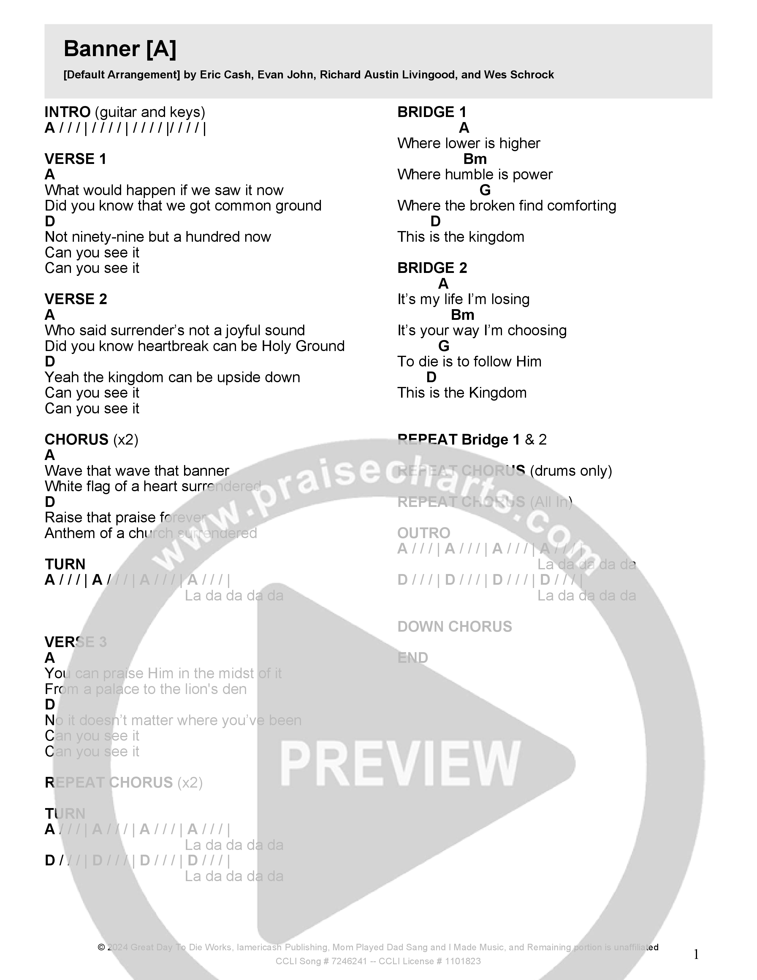 Banner Chord Chart (Crossroads Music)