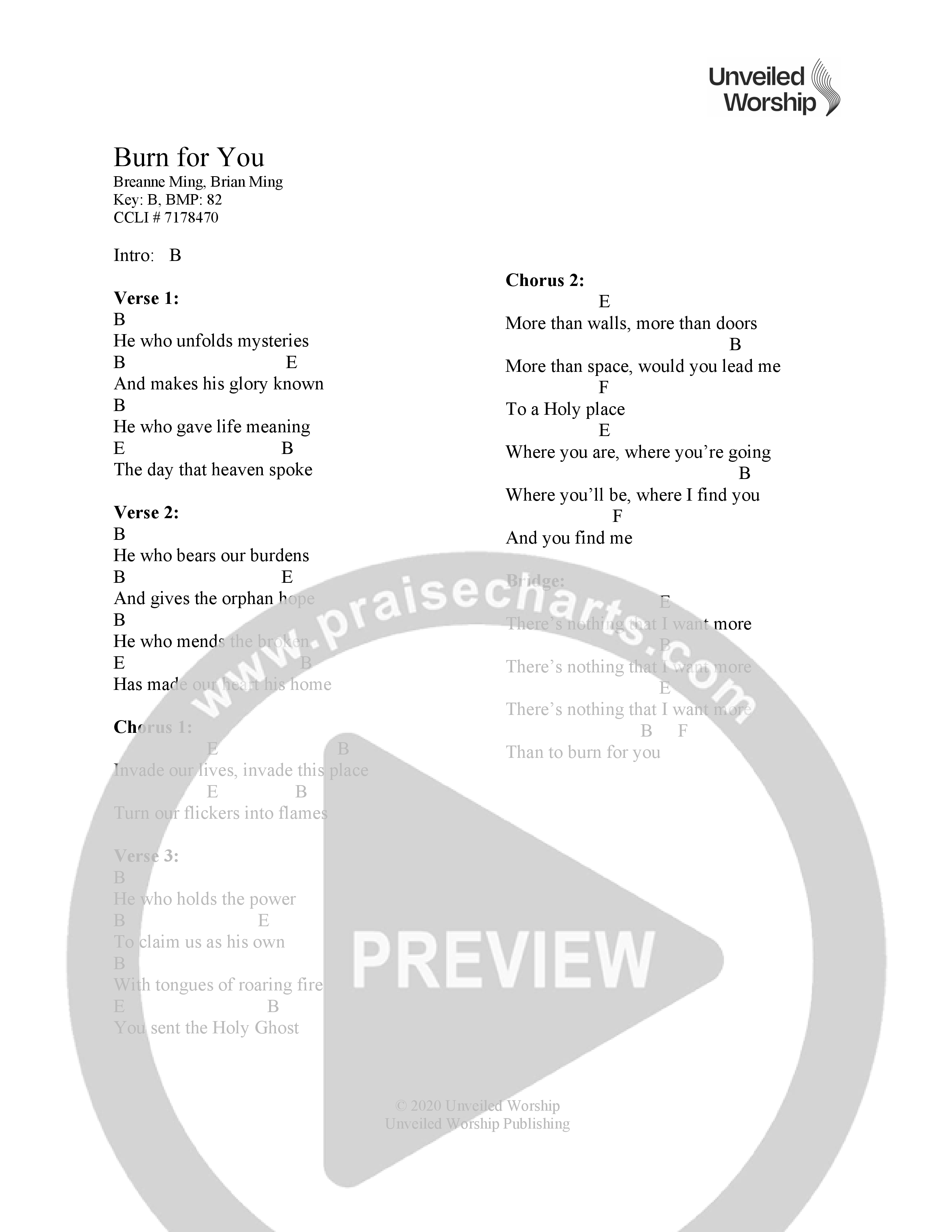 Burn For You Chord Chart (Unveiled Worship)