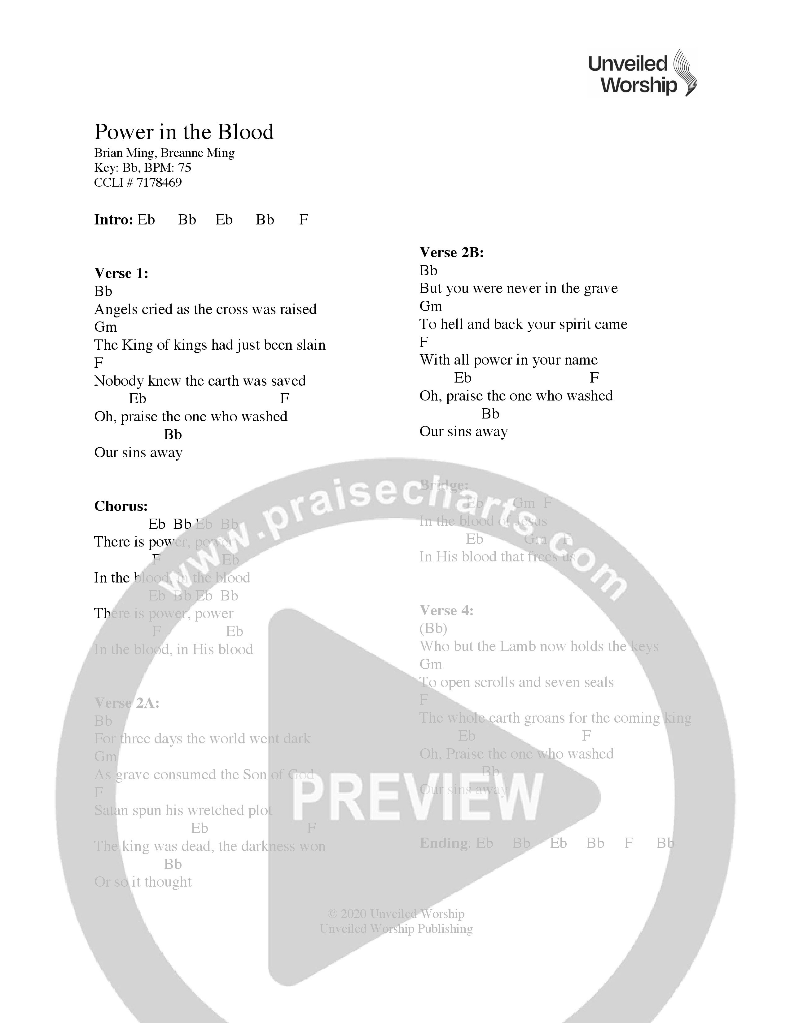 Power In The Blood Chord Chart (Unveiled Worship)