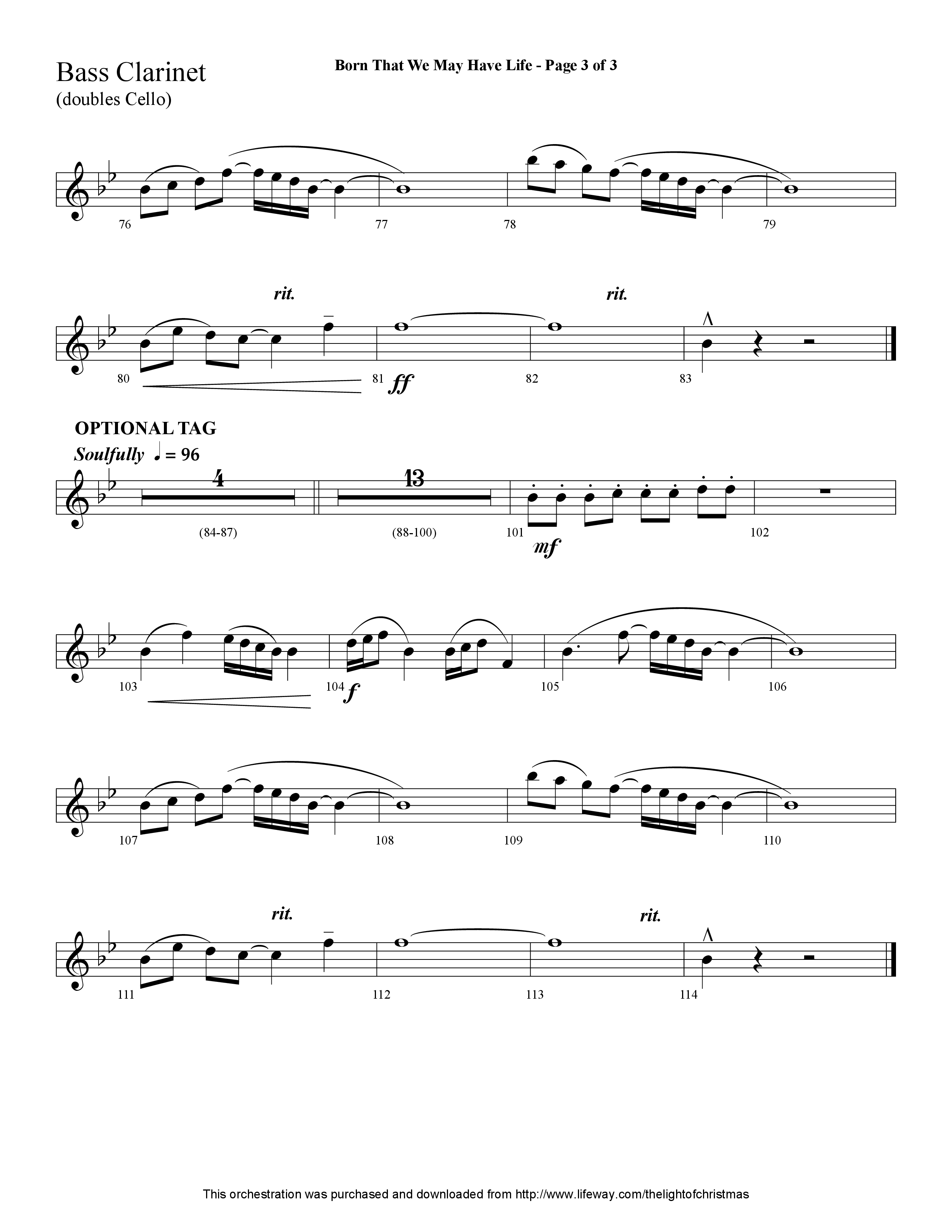 Born That We May Have Life (Choral Anthem SATB) Bass Clarinet (Lifeway Choral / Arr. Cliff Duren)