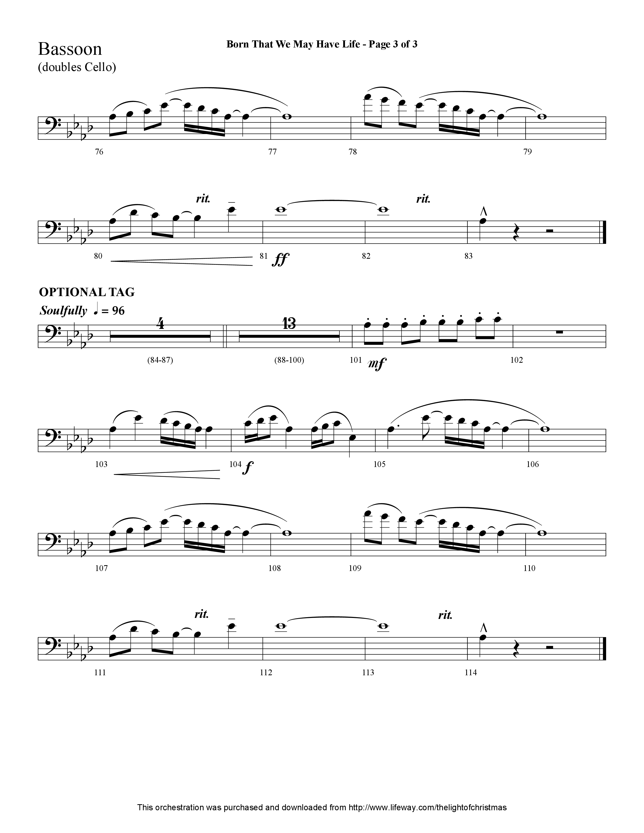 Born That We May Have Life (Choral Anthem SATB) Bassoon (Lifeway Choral / Arr. Cliff Duren)