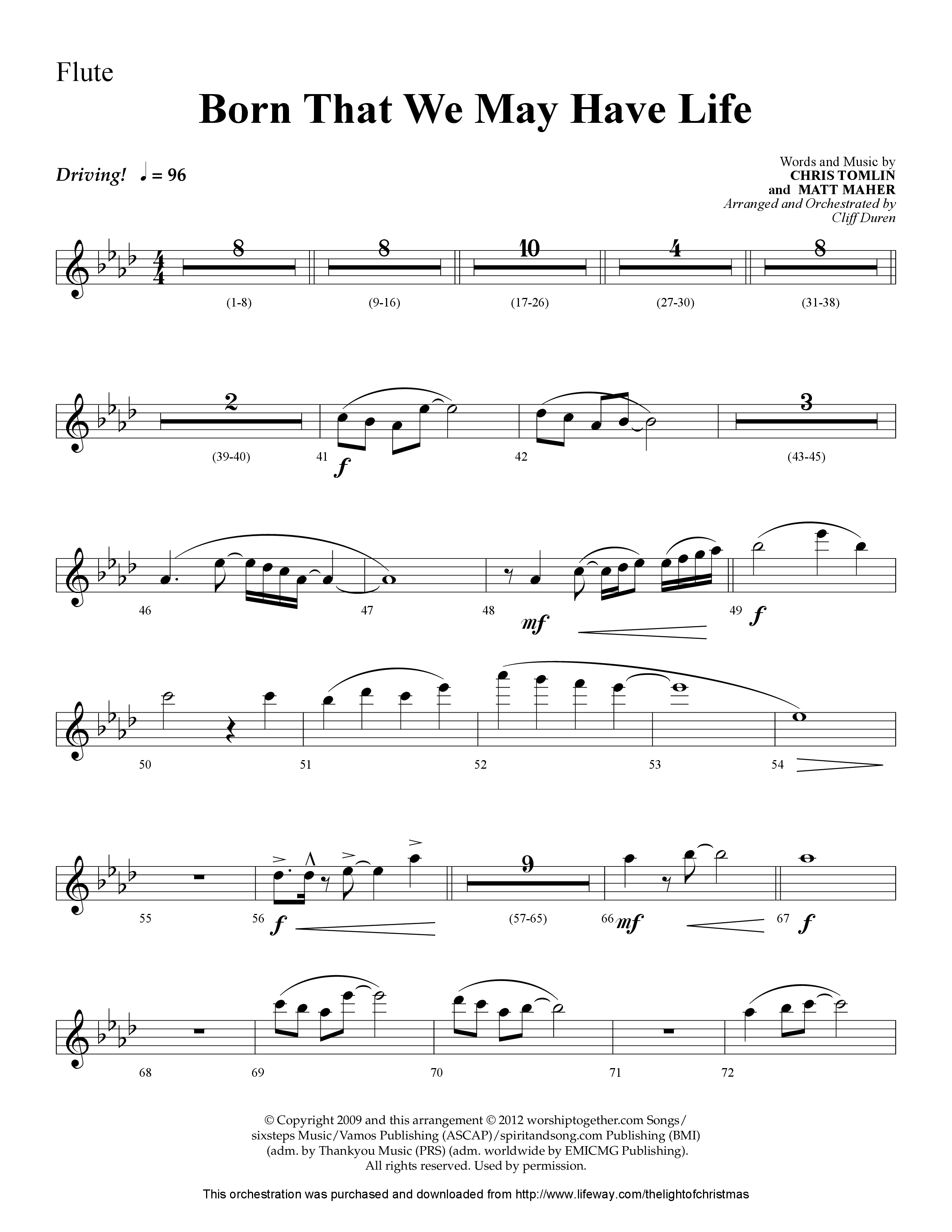Born That We May Have Life (Choral Anthem SATB) Flute (Lifeway Choral / Arr. Cliff Duren)