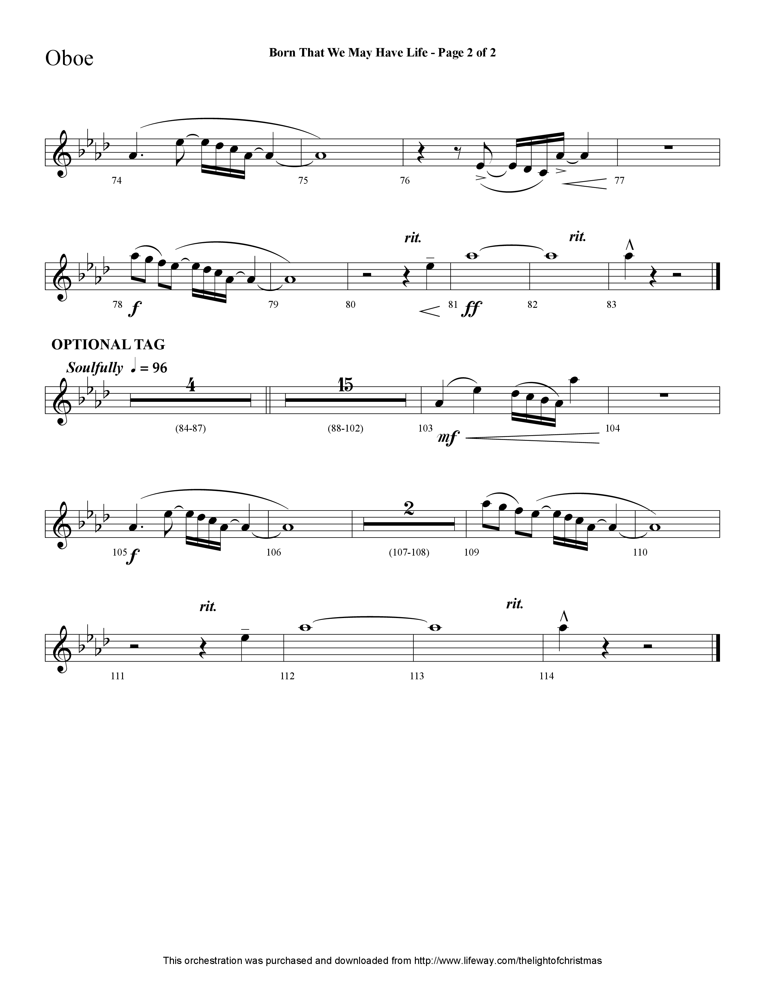 Born That We May Have Life (Choral Anthem SATB) Oboe (Lifeway Choral / Arr. Cliff Duren)