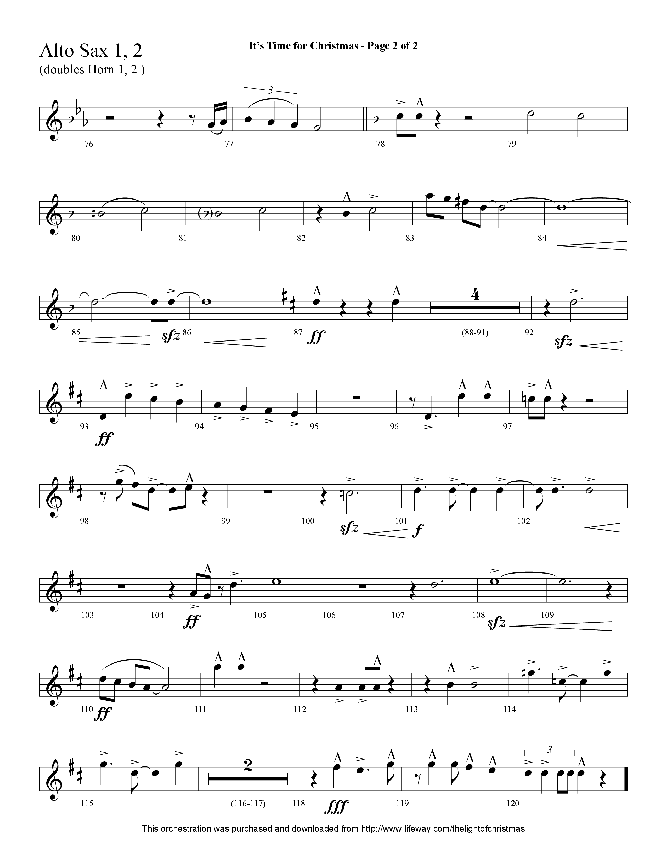 It's Time For Christmas (Choral Anthem SATB) Alto Sax 1/2 (Lifeway Choral / Arr. Cliff Duren)