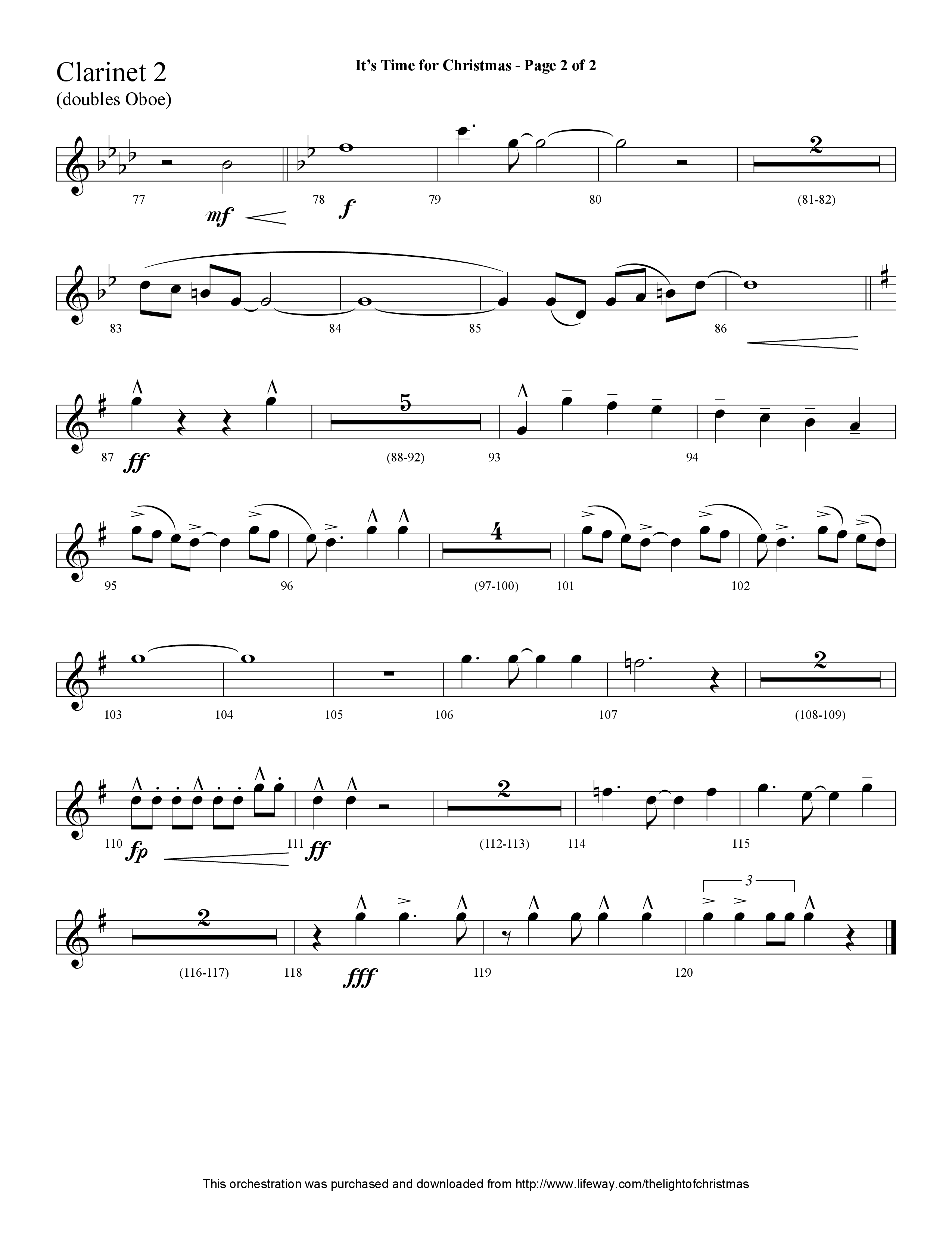 It's Time For Christmas (Choral Anthem SATB) Clarinet 1/2 (Lifeway Choral / Arr. Cliff Duren)