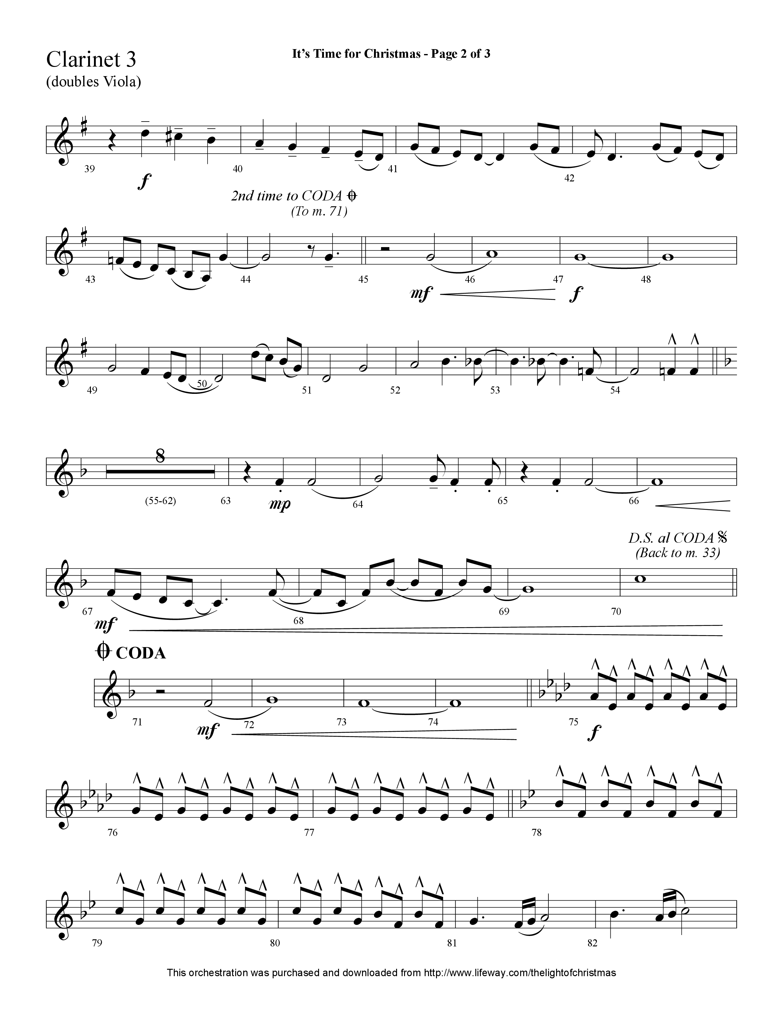 It's Time For Christmas (Choral Anthem SATB) Clarinet 3 (Lifeway Choral / Arr. Cliff Duren)