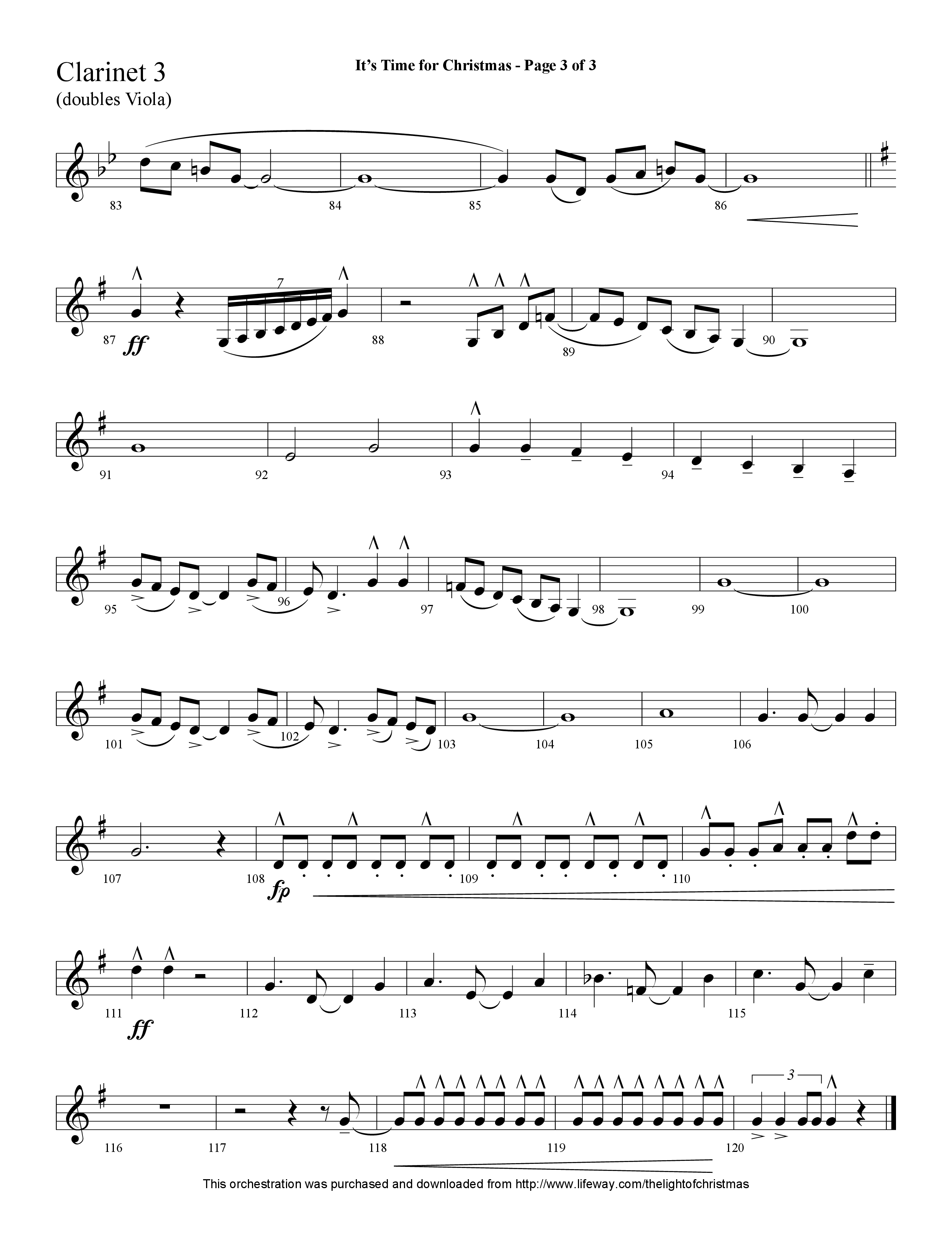 It's Time For Christmas (Choral Anthem SATB) Clarinet 3 (Lifeway Choral / Arr. Cliff Duren)