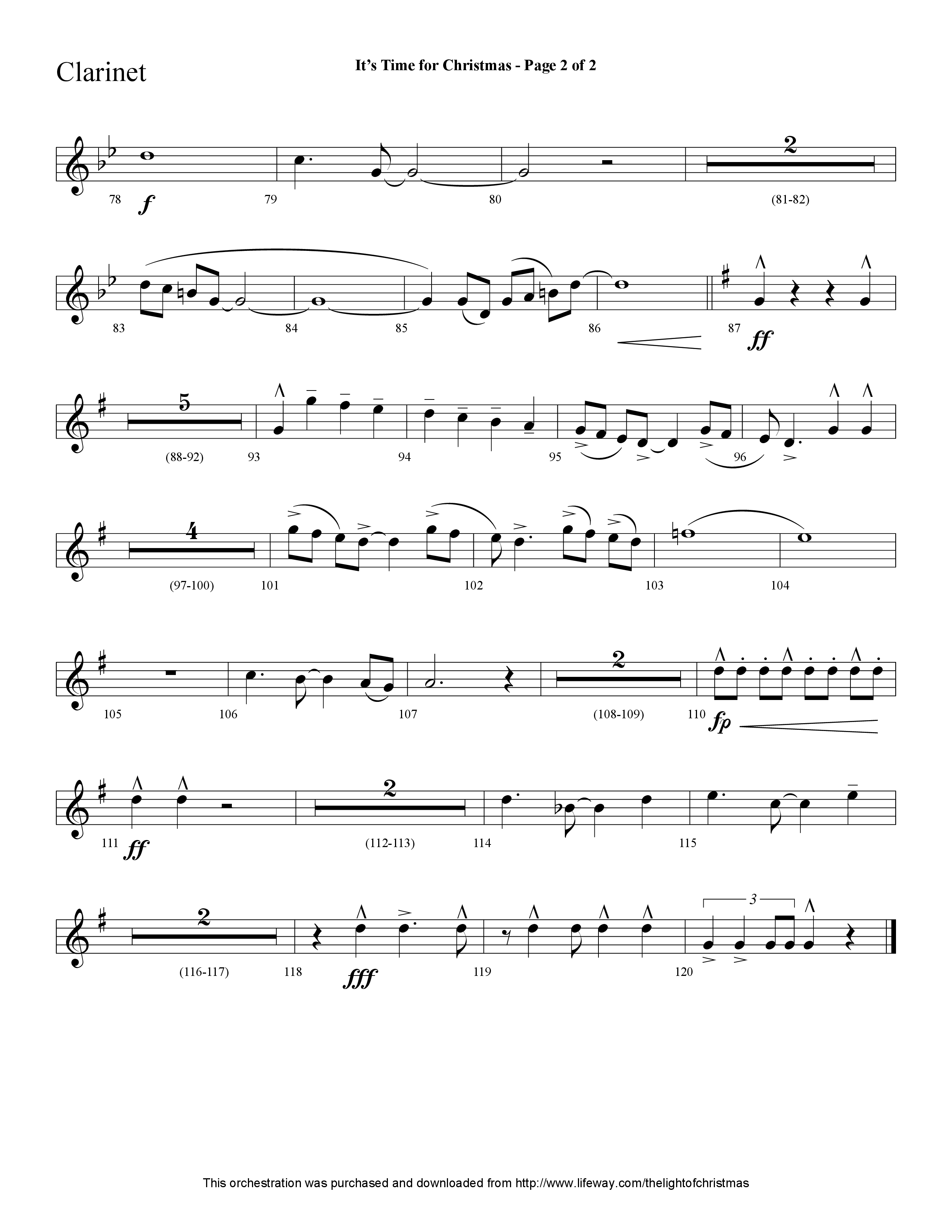It's Time For Christmas (Choral Anthem SATB) Clarinet (Lifeway Choral / Arr. Cliff Duren)