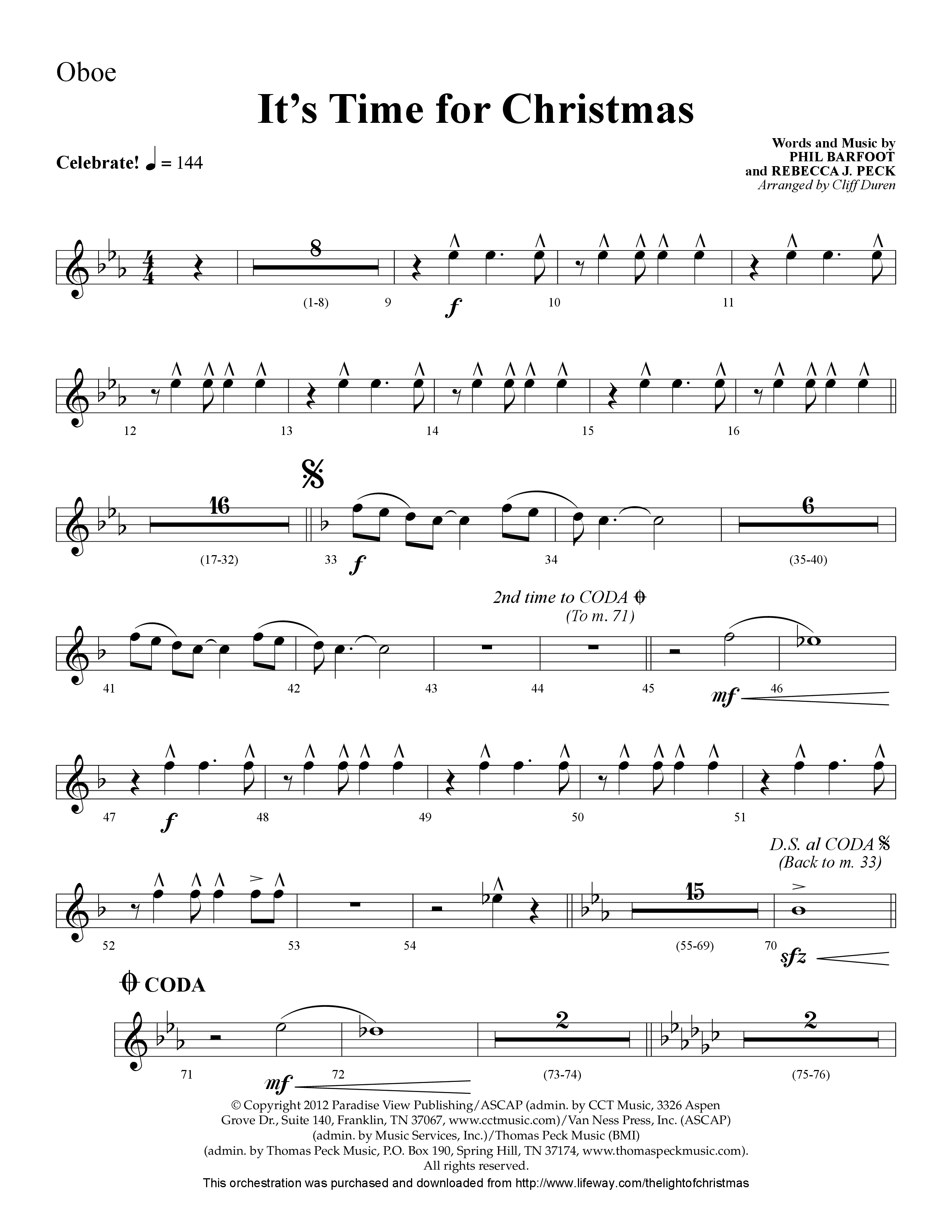 It's Time For Christmas (Choral Anthem SATB) Oboe (Lifeway Choral / Arr. Cliff Duren)