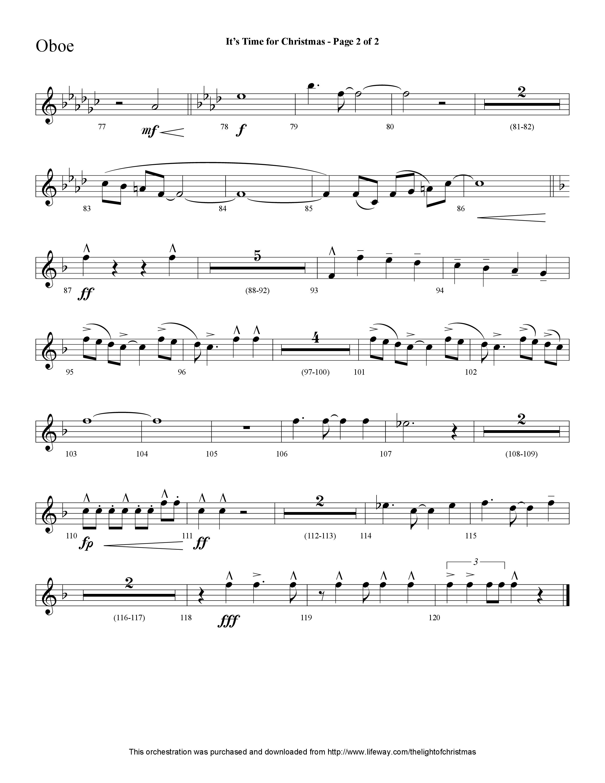 It's Time For Christmas (Choral Anthem SATB) Oboe (Lifeway Choral / Arr. Cliff Duren)