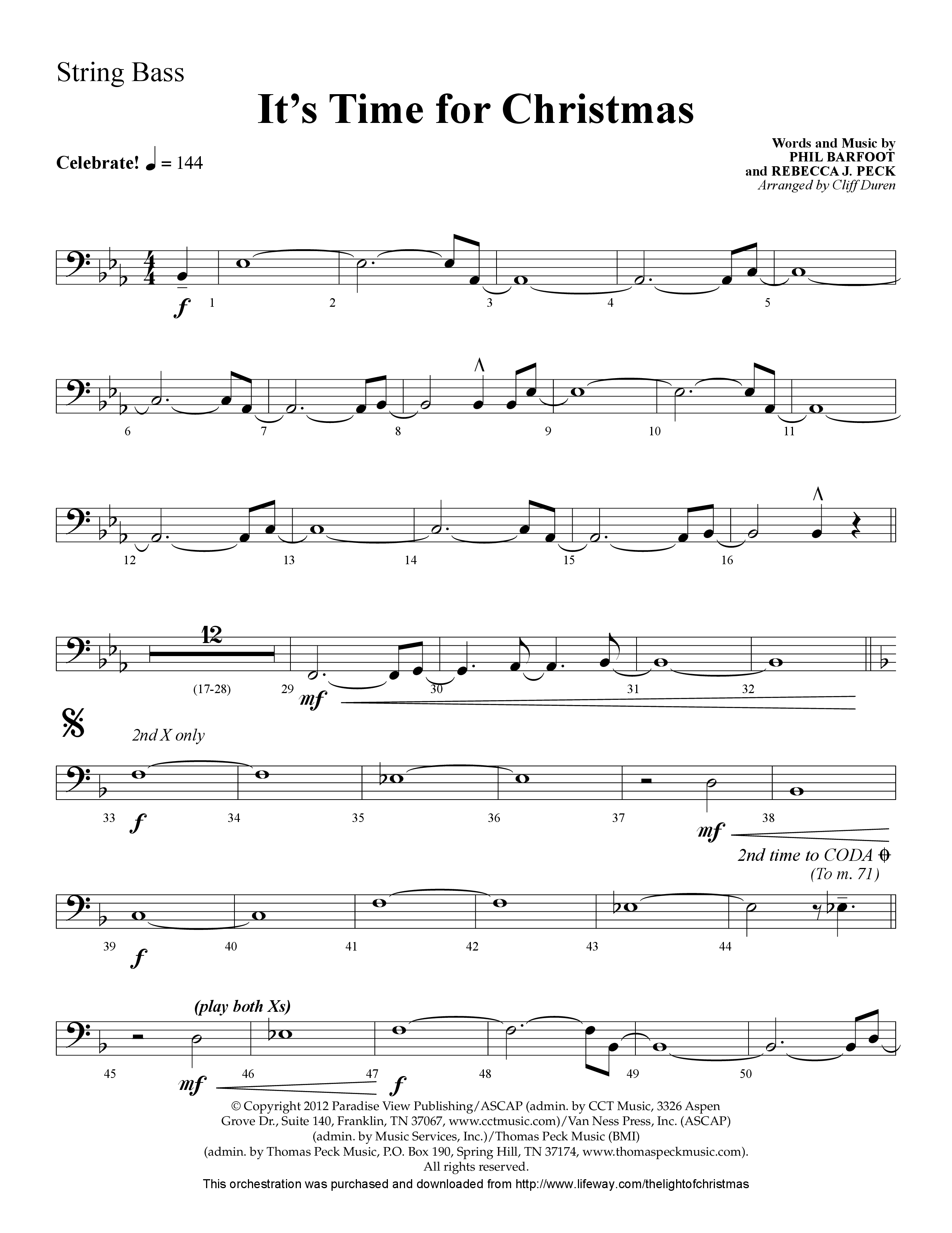 It's Time For Christmas (Choral Anthem SATB) String Bass (Lifeway Choral / Arr. Cliff Duren)