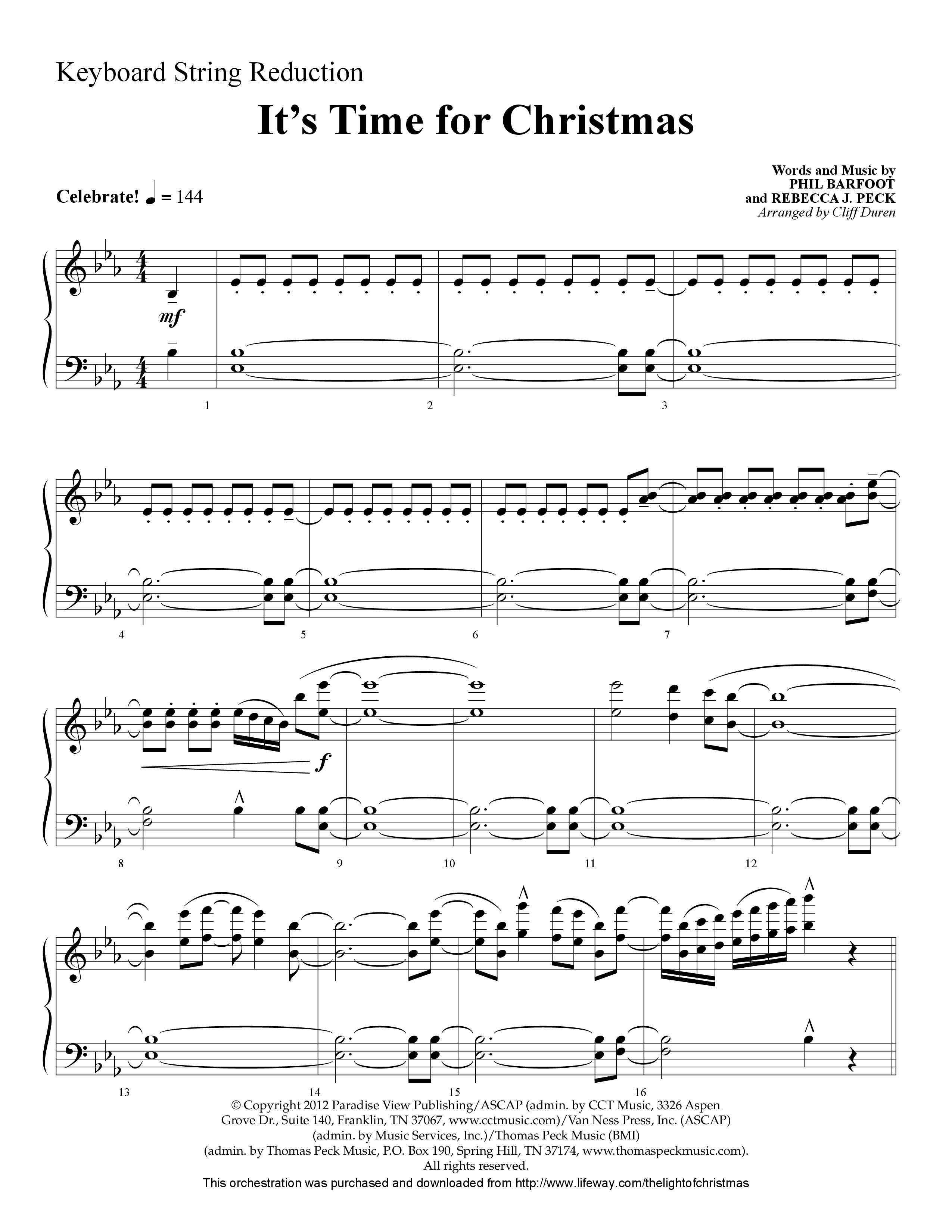 It's Time For Christmas (Choral Anthem SATB) String Reduction (Lifeway Choral / Arr. Cliff Duren)