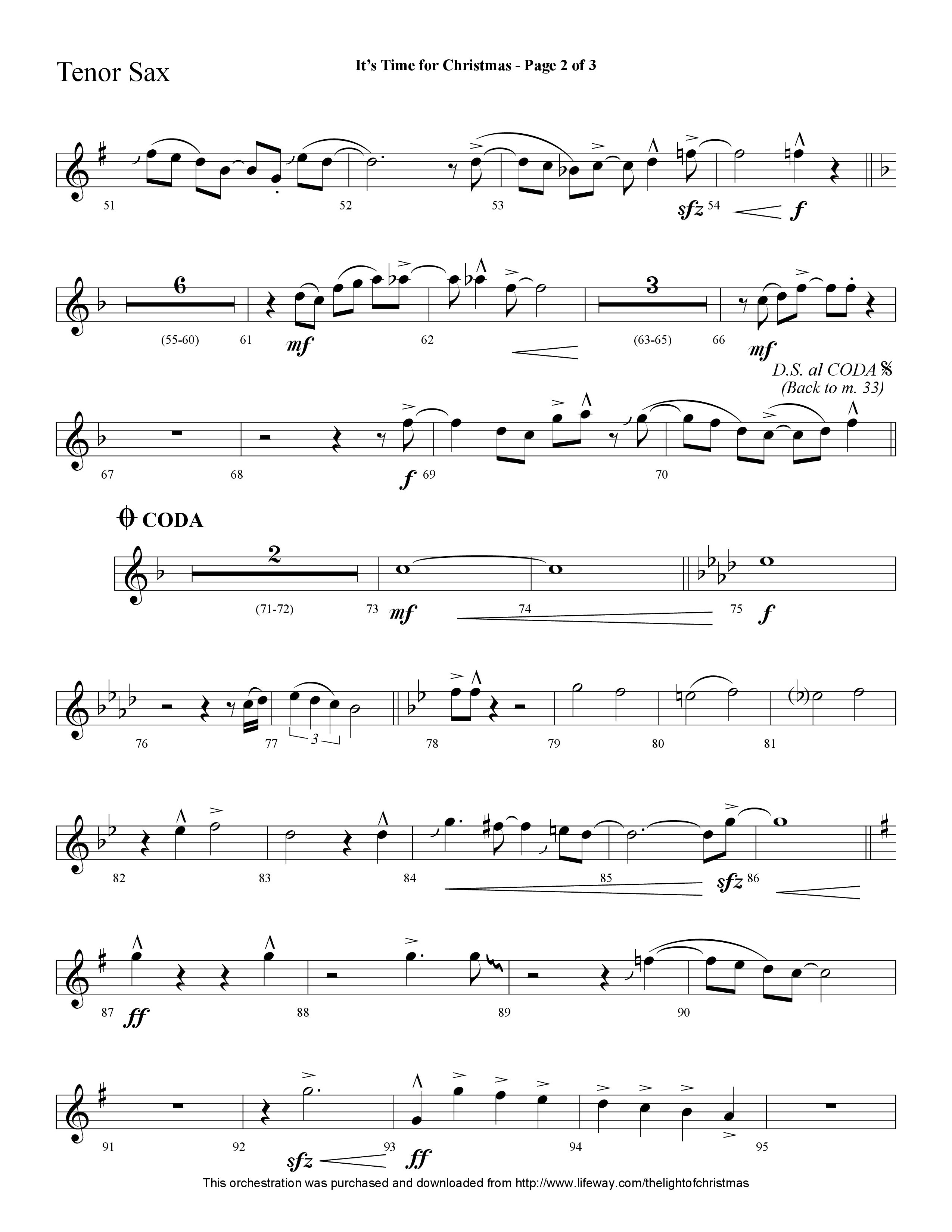 It's Time For Christmas (Choral Anthem SATB) Tenor Sax 1 (Lifeway Choral / Arr. Cliff Duren)