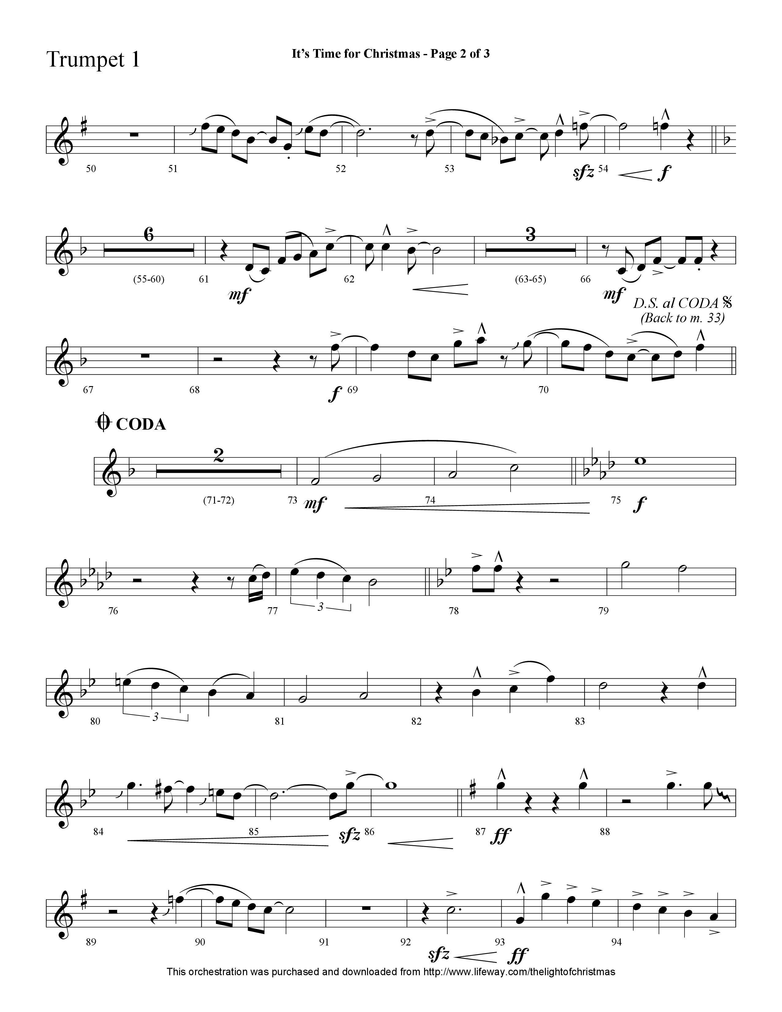 It's Time For Christmas (Choral Anthem SATB) Trumpet 1 (Lifeway Choral / Arr. Cliff Duren)