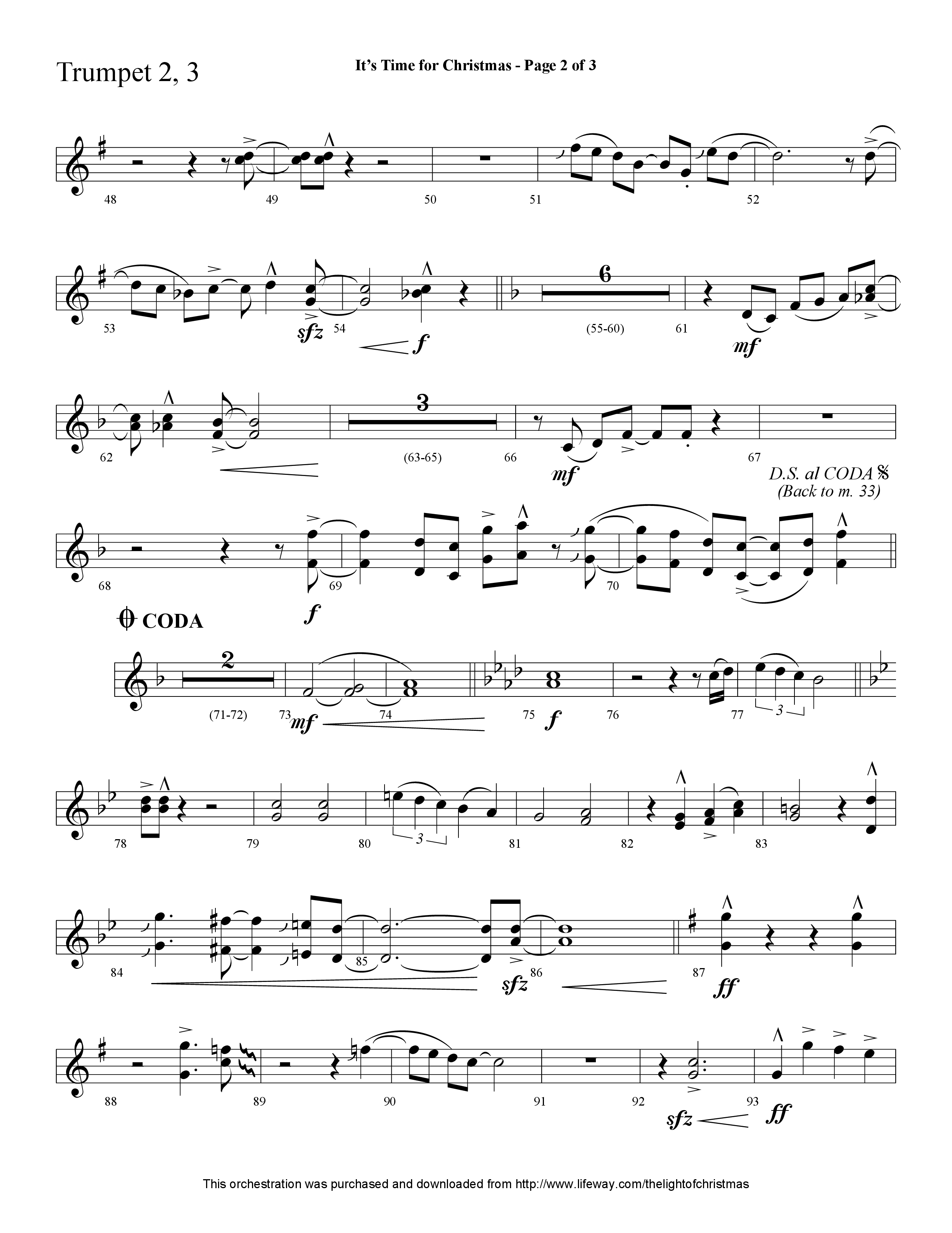 It's Time For Christmas (Choral Anthem SATB) Trumpet 2/3 (Lifeway Choral / Arr. Cliff Duren)