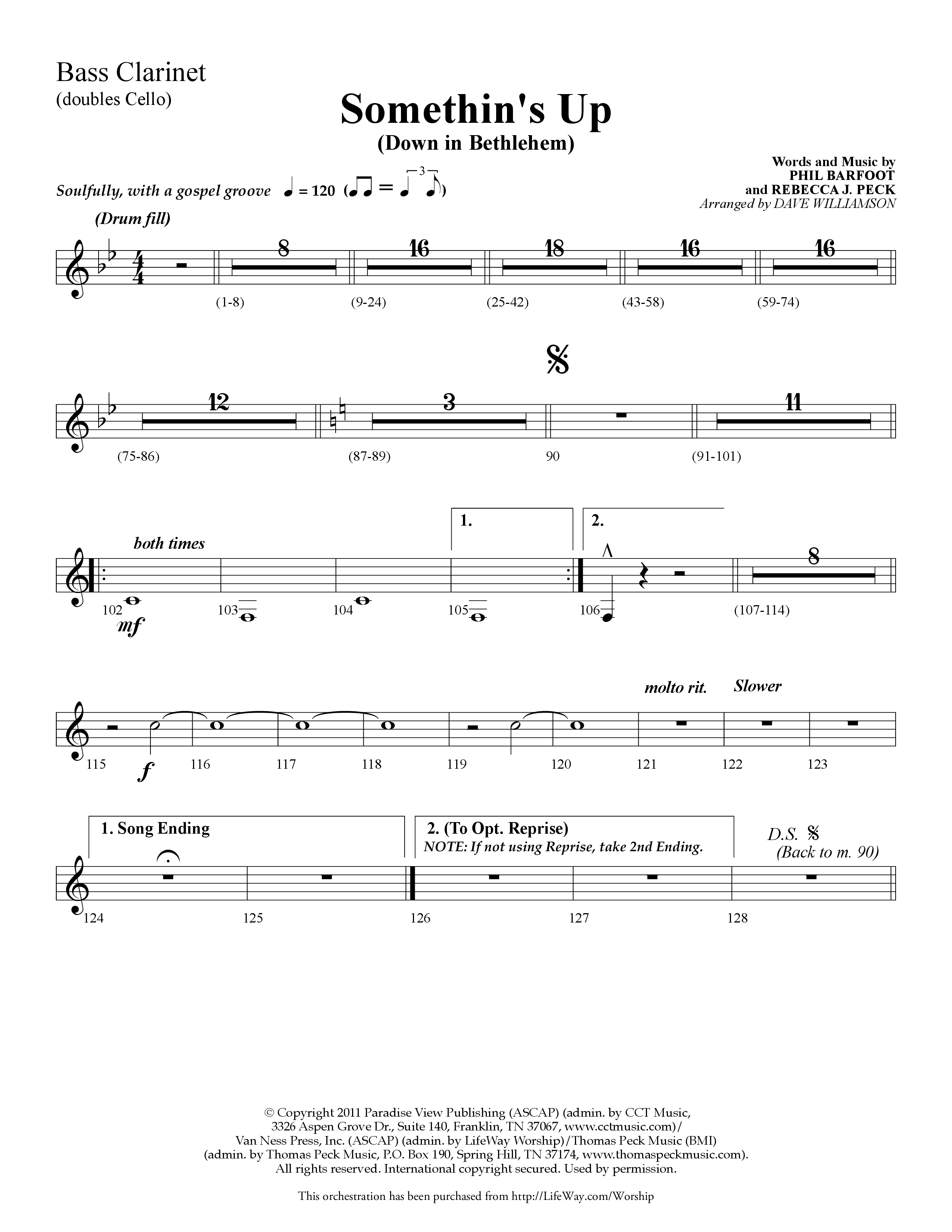 Somethin's Up (Down in Bethlehem) (Choral Anthem SATB) Bass Clarinet (Lifeway Choral / Arr. Dave Williamson)