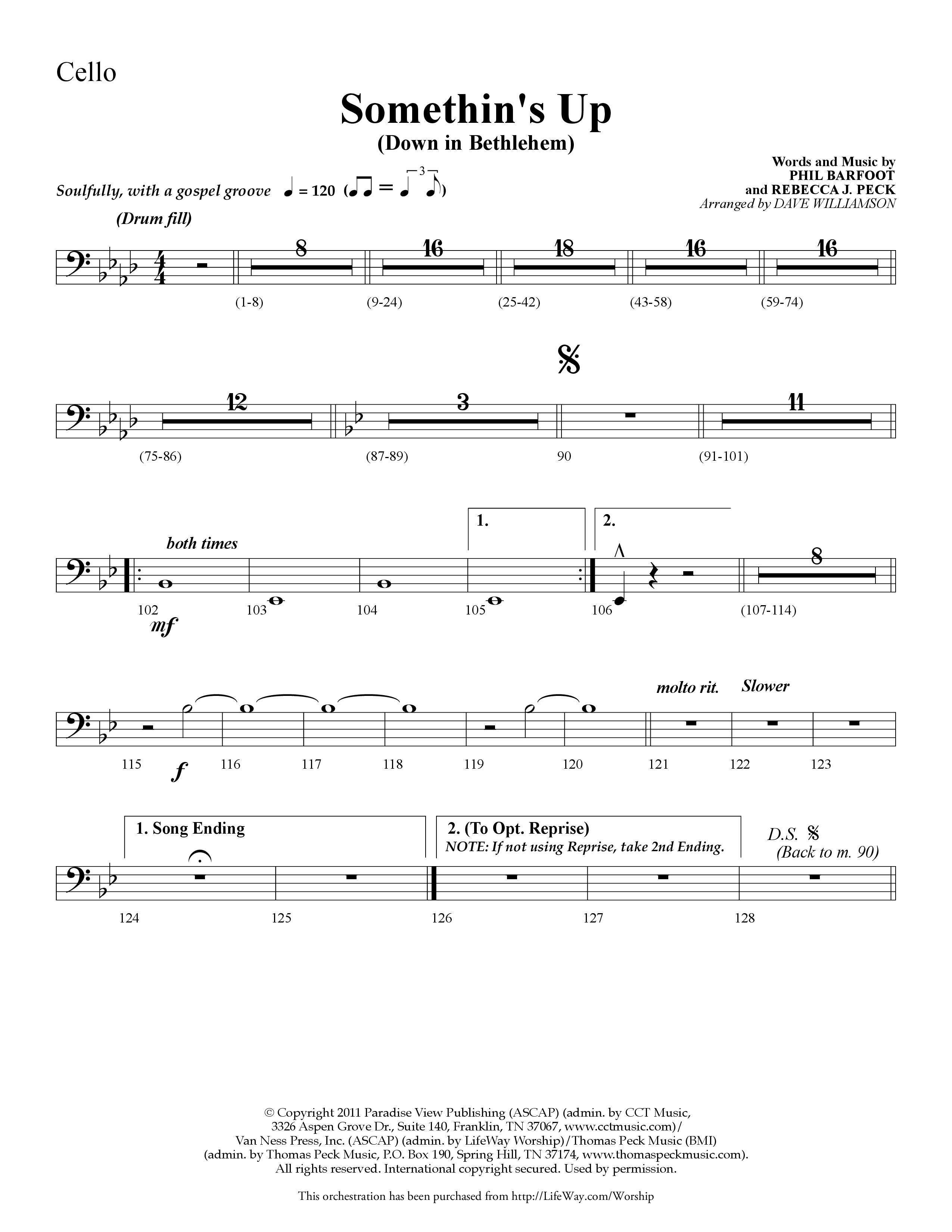 Somethin's Up (Down in Bethlehem) (Choral Anthem SATB) Cello (Lifeway Choral / Arr. Dave Williamson)