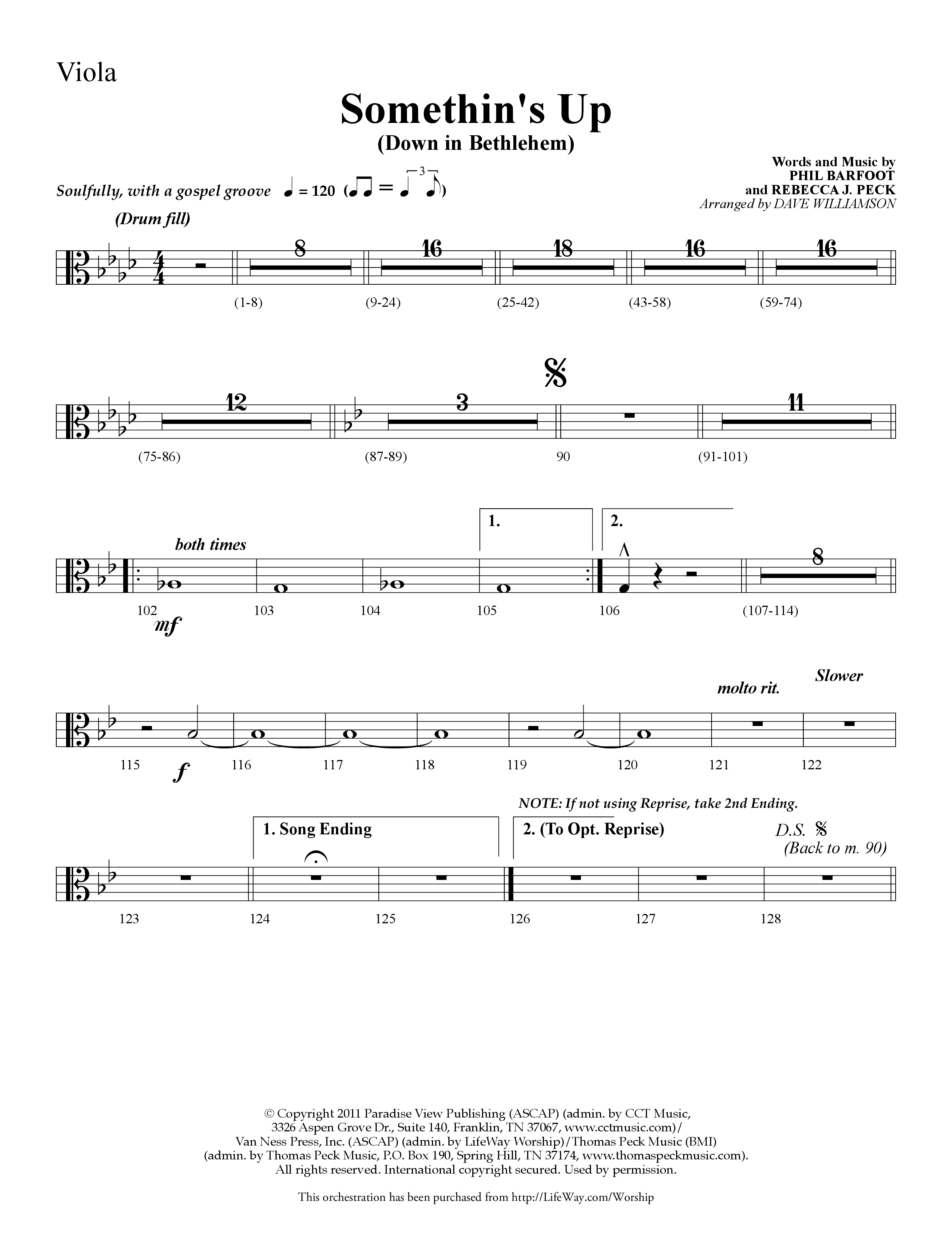 Somethin's Up (Down in Bethlehem) (Choral Anthem SATB) Viola (Lifeway Choral / Arr. Dave Williamson)