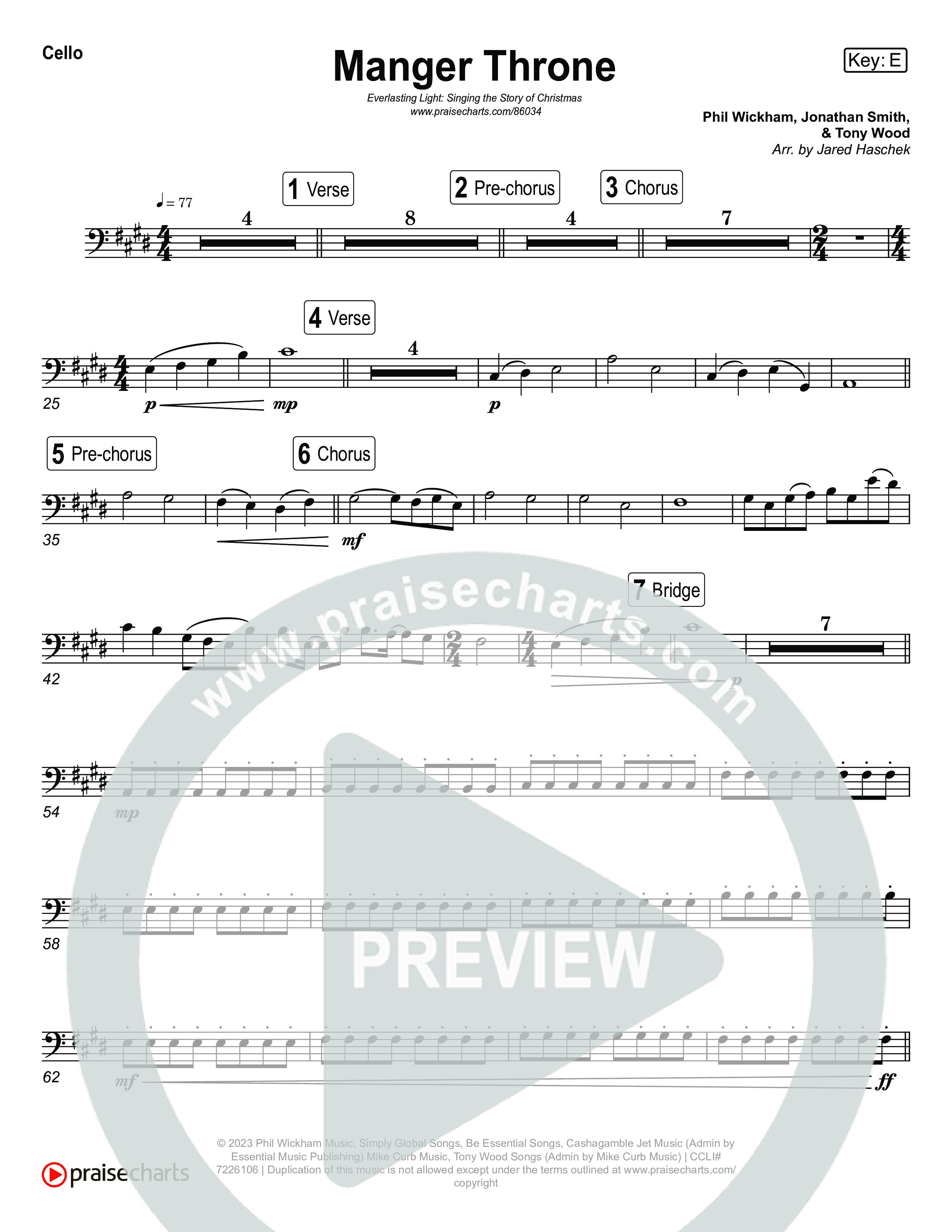 Manger Throne (Live) Cello (Museum Of The Bible / Anthony Evans / Tasha Layton / Indiana Wesleyan University Choir / Arr. Jared Haschek)