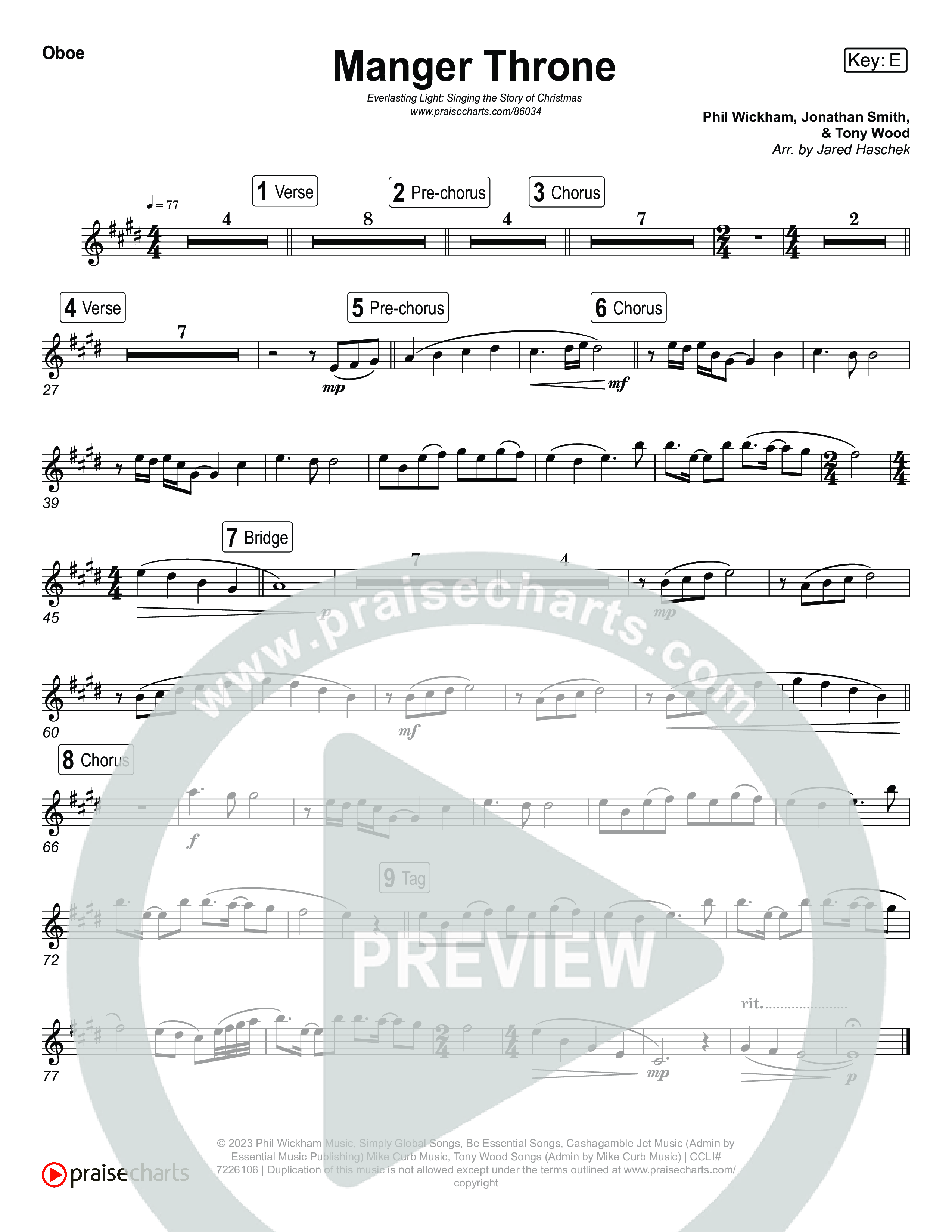 Manger Throne (Live) Oboe (Museum Of The Bible / Anthony Evans / Tasha Layton / Indiana Wesleyan University Choir / Arr. Jared Haschek)