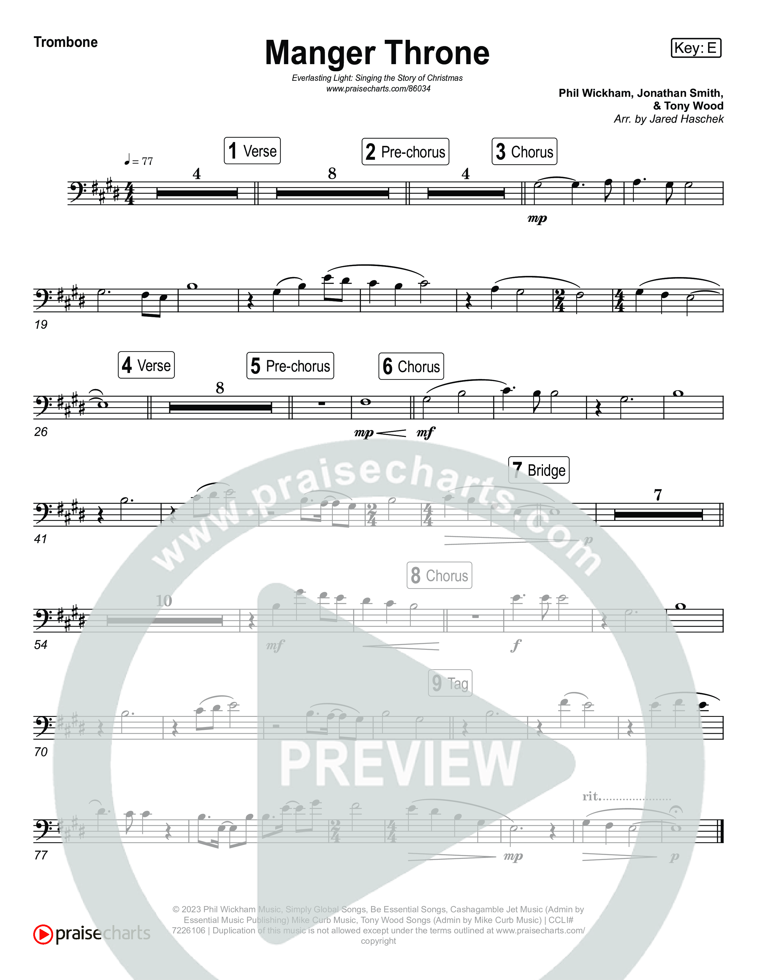 Manger Throne (Live) Trombone 1,2 (Museum Of The Bible / Anthony Evans / Tasha Layton / Indiana Wesleyan University Choir / Arr. Jared Haschek)