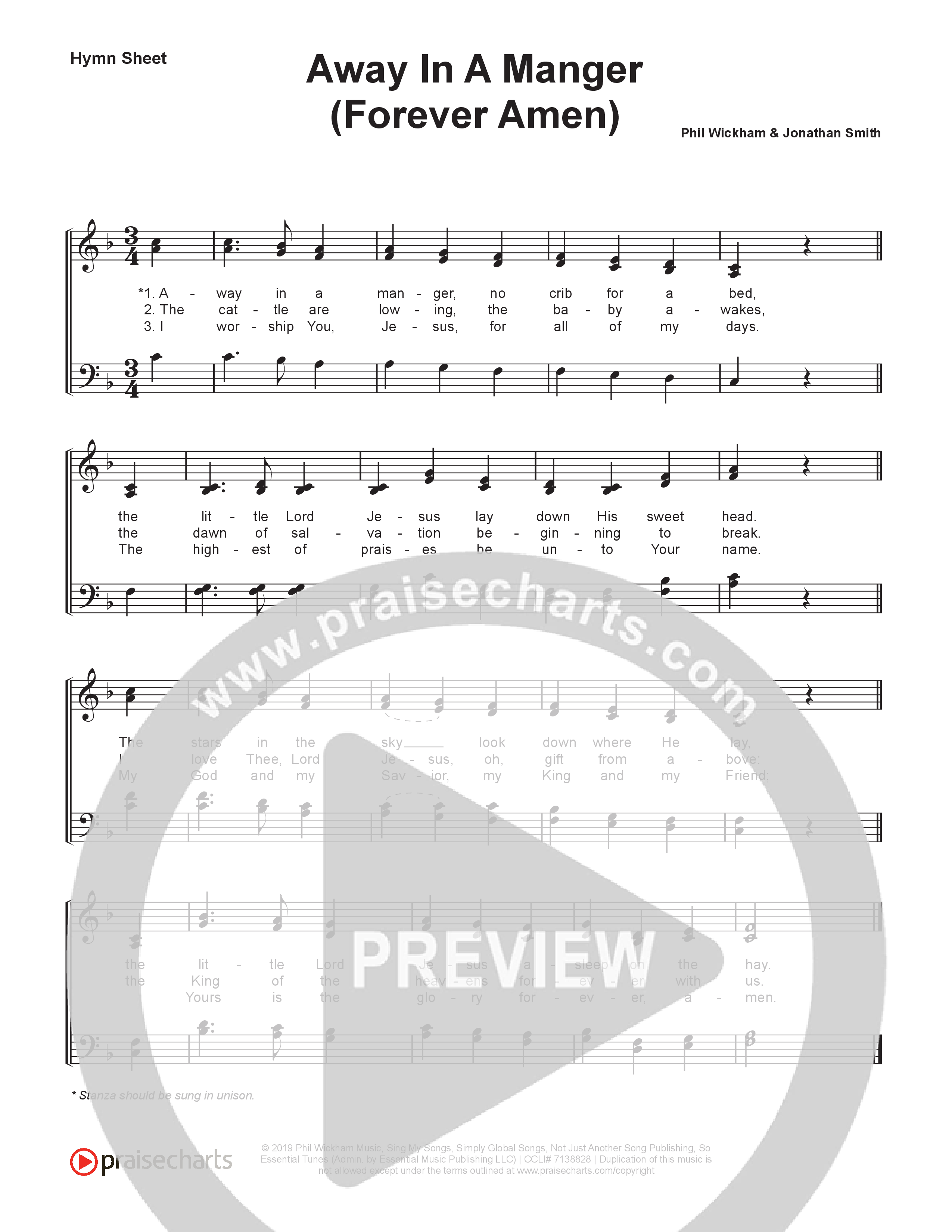 Away In A Manger (Forever Amen) (Live) Hymn Sheet (SATB) (Museum Of The Bible / Indiana Wesleyan University Choir / Arr. Jared Haschek)