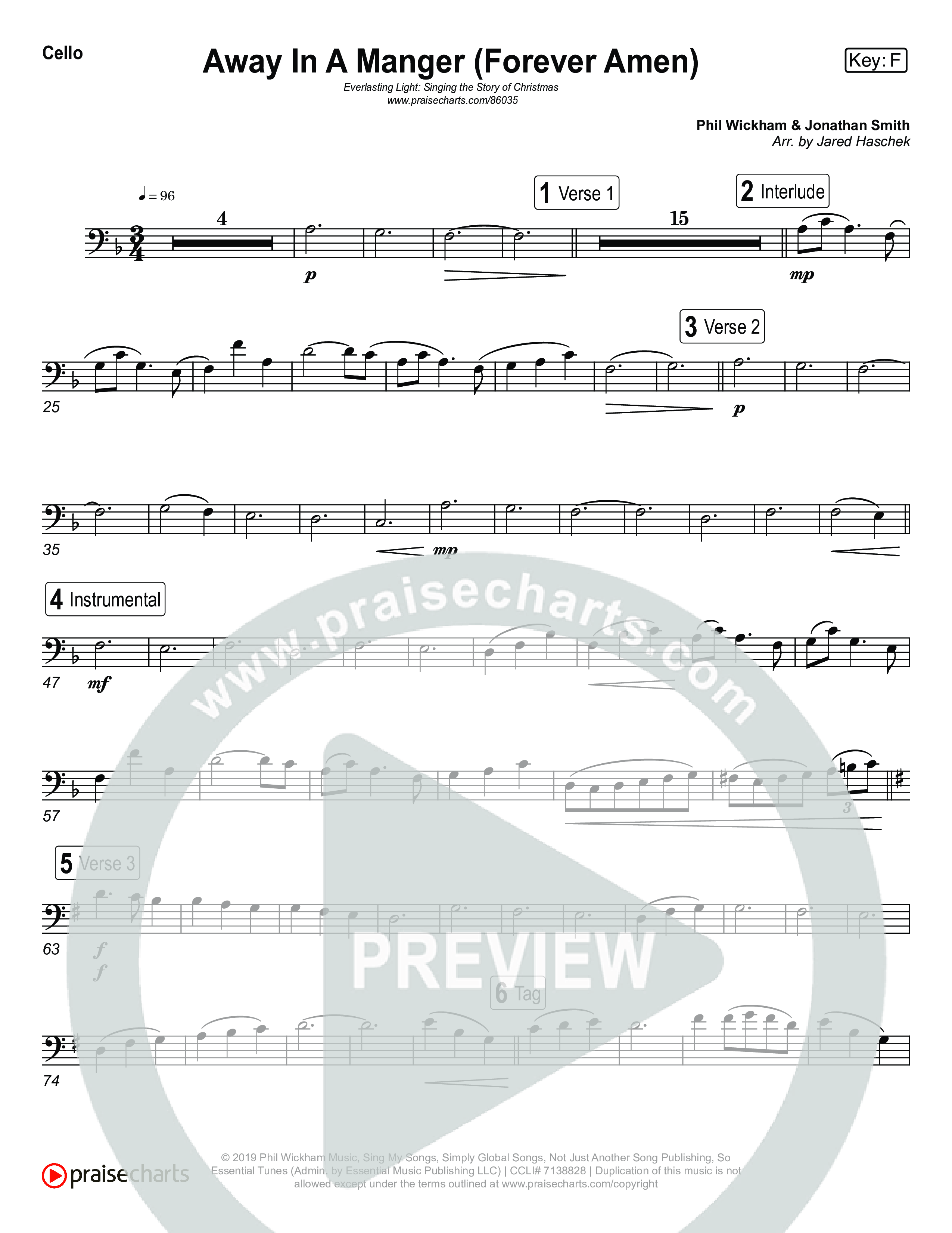 Away In A Manger (Forever Amen) (Live) Cello (Museum Of The Bible / Indiana Wesleyan University Choir / Arr. Jared Haschek)