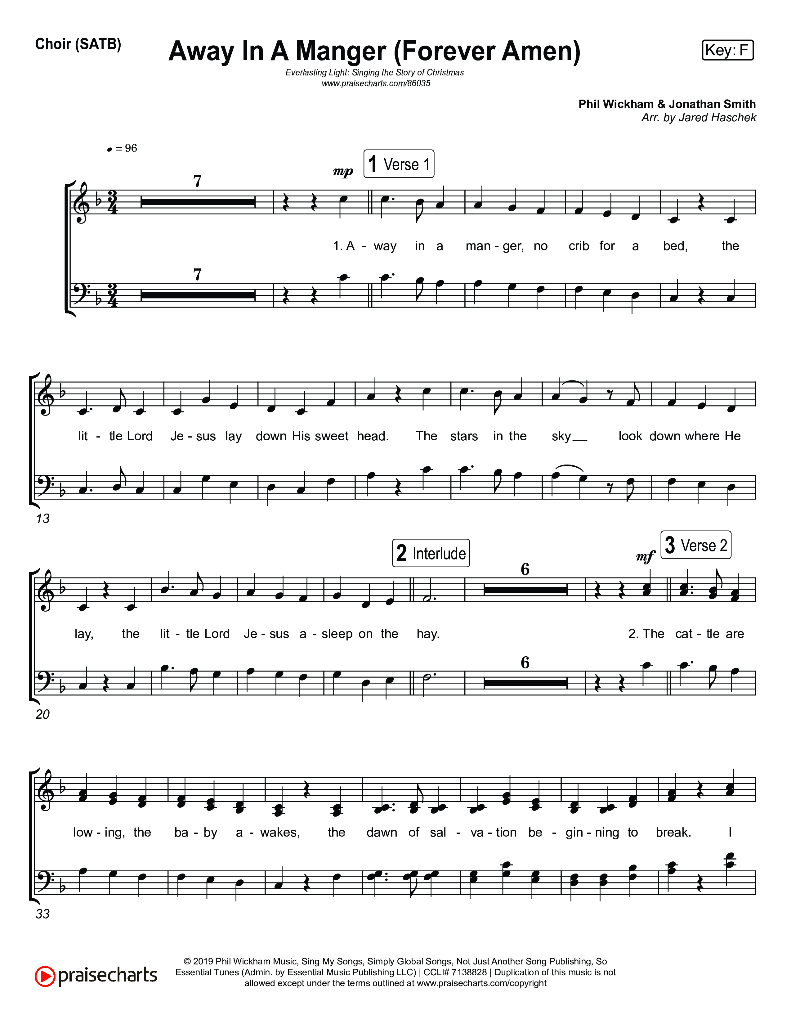 Away In A Manger (Forever Amen) (Live) Choir Sheet (SATB) (Museum Of The Bible / Indiana Wesleyan University Choir / Arr. Jared Haschek)