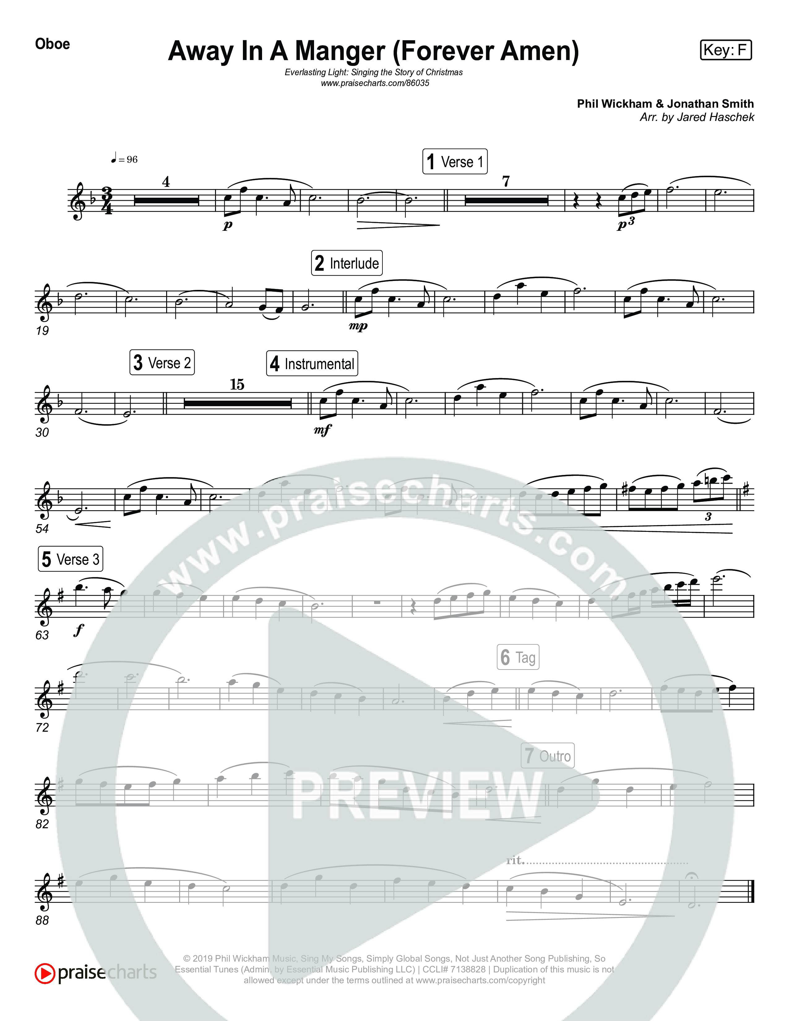 Away In A Manger (Forever Amen) (Live) Oboe (Museum Of The Bible / Indiana Wesleyan University Choir / Arr. Jared Haschek)