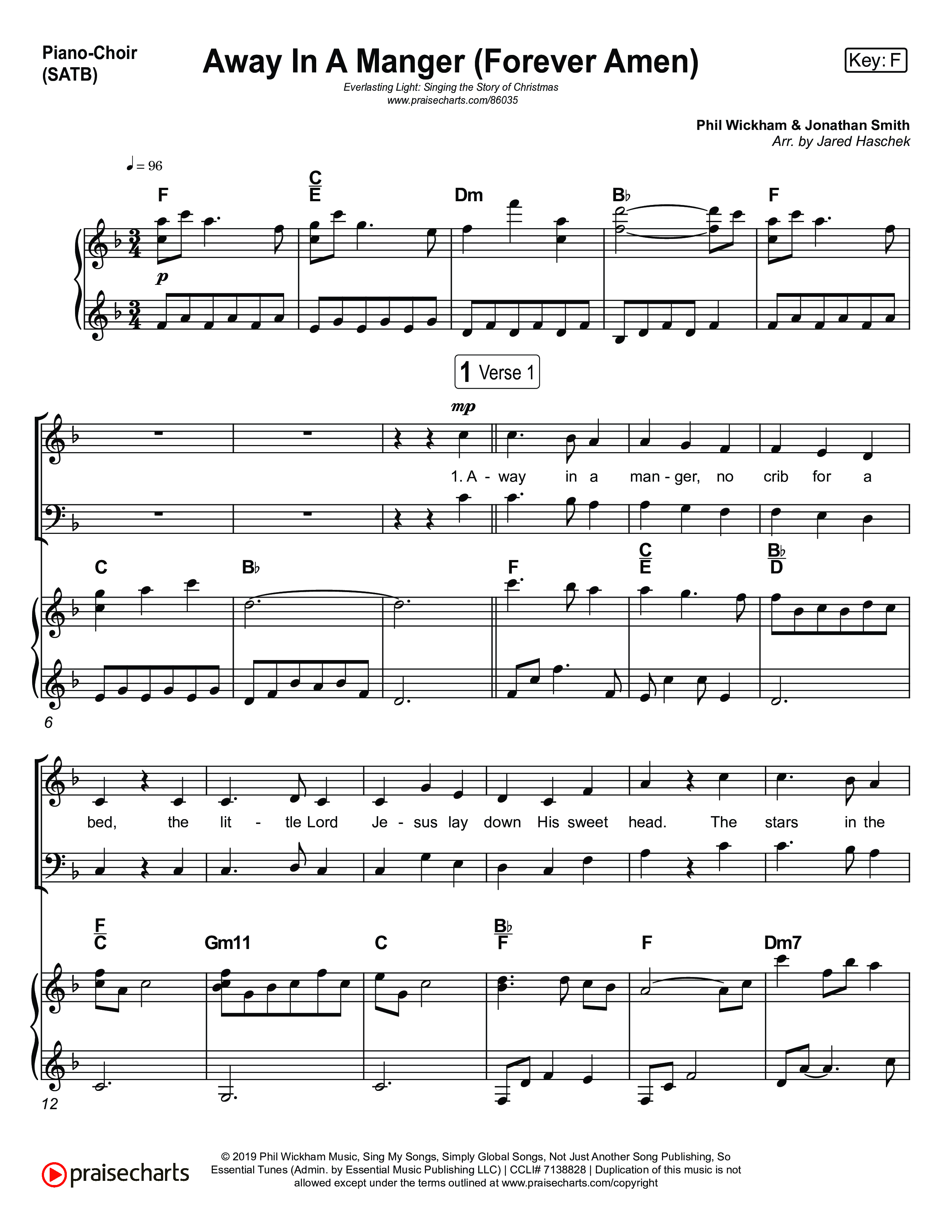 Away In A Manger (Forever Amen) (Live) Piano/Vocal (SATB) (Museum Of The Bible / Indiana Wesleyan University Choir / Arr. Jared Haschek)