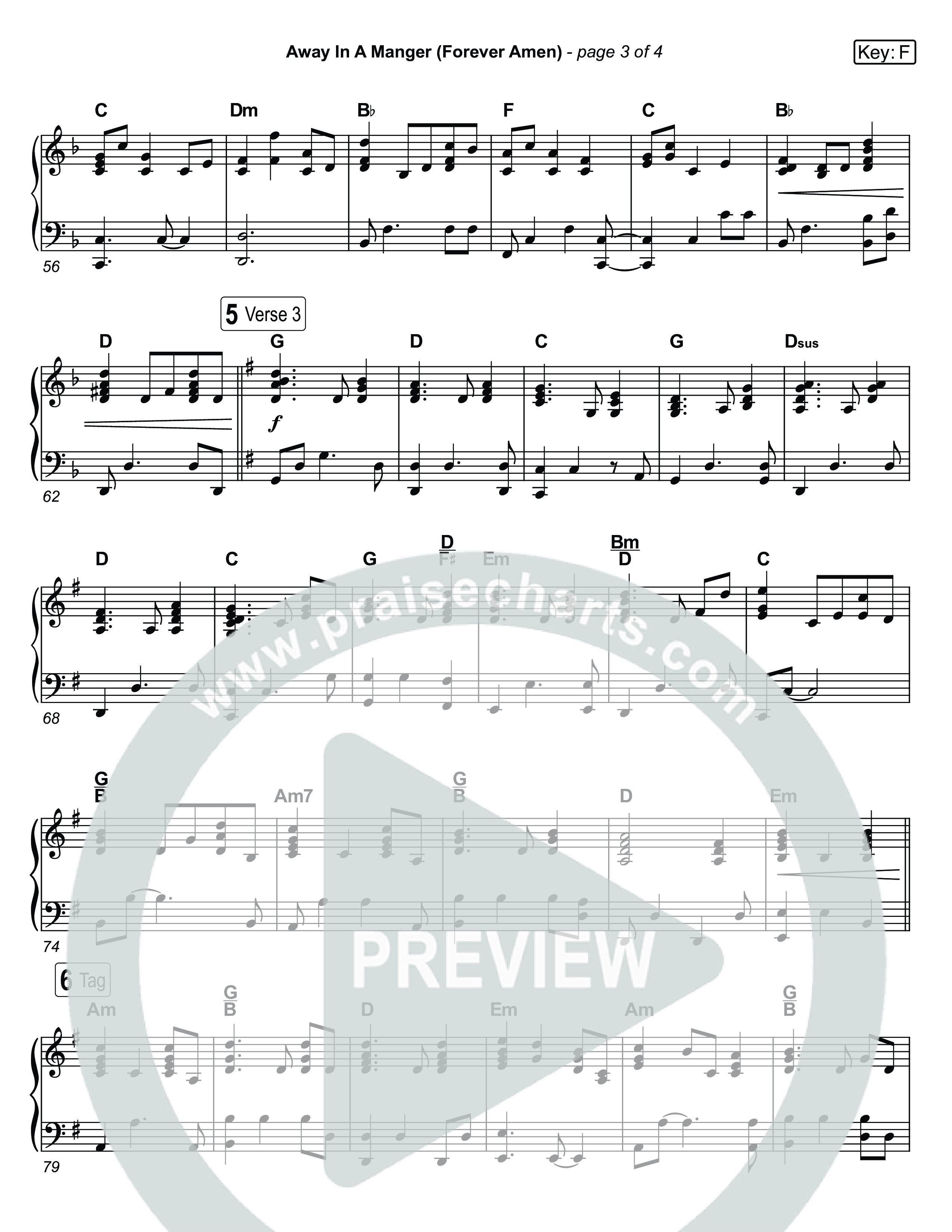 Away In A Manger (Forever Amen) (Live) Piano Sheet (Museum Of The Bible / Indiana Wesleyan University Choir / Arr. Jared Haschek)