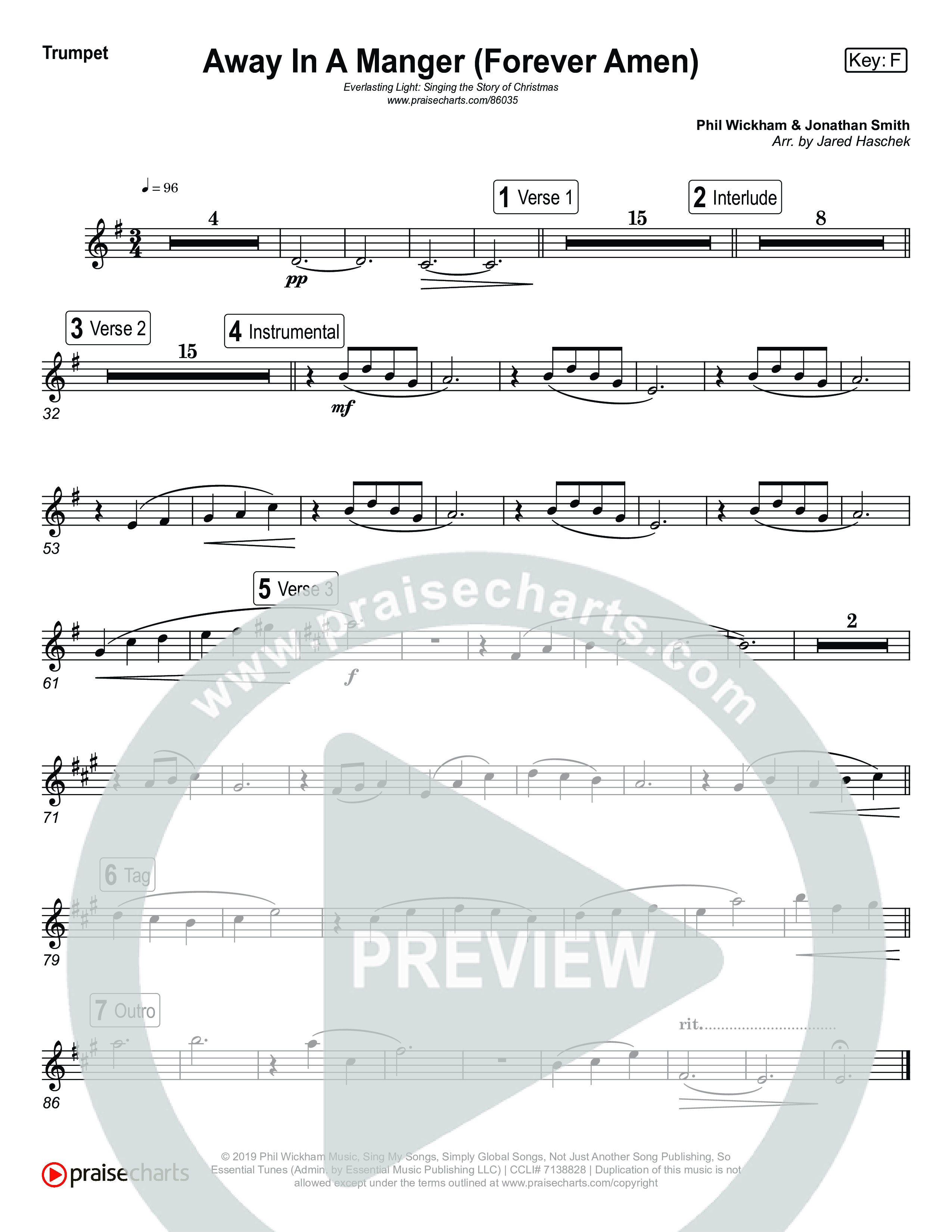 Away In A Manger (Forever Amen) (Live) Trumpet 1,2 (Museum Of The Bible / Indiana Wesleyan University Choir / Arr. Jared Haschek)