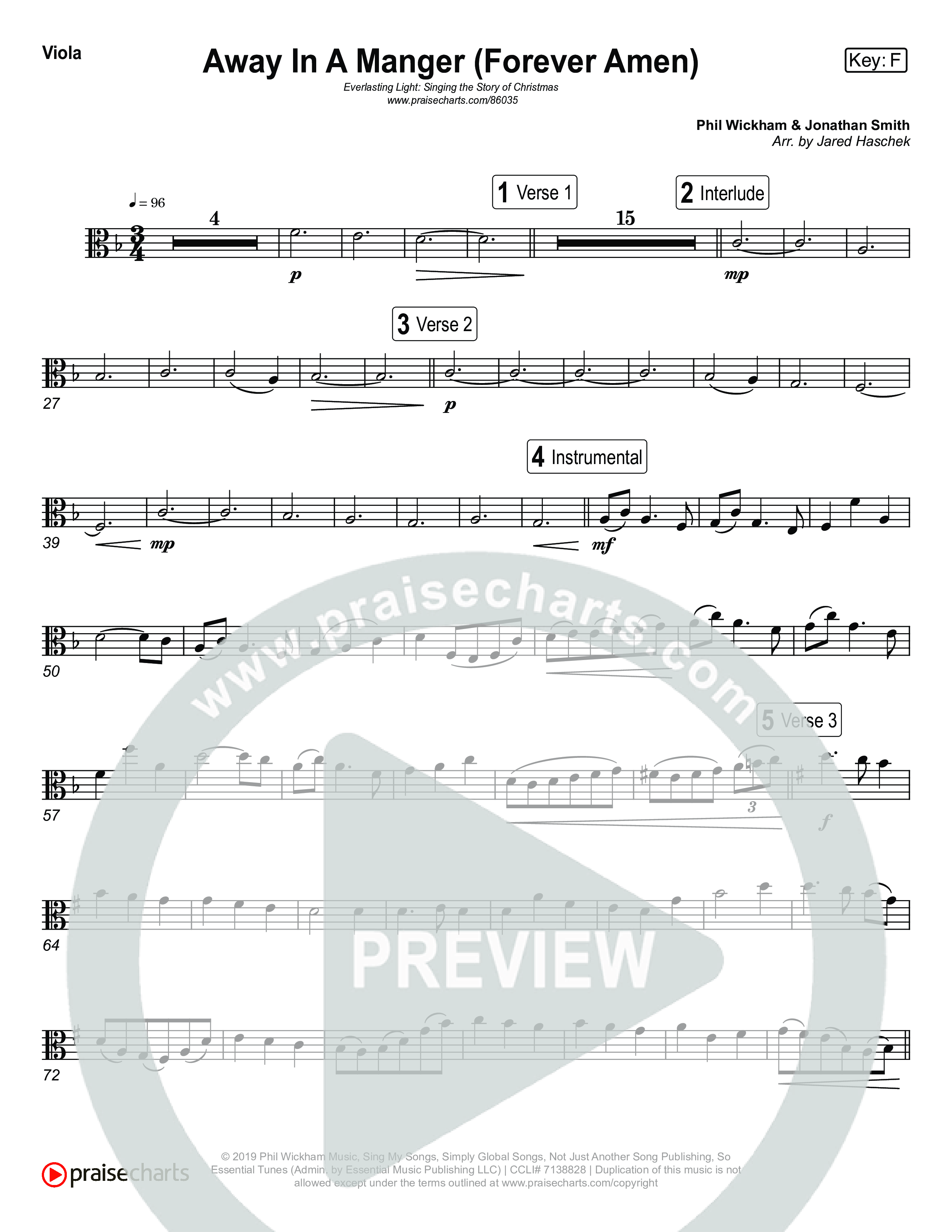 Away In A Manger (Forever Amen) (Live) Viola (Museum Of The Bible / Indiana Wesleyan University Choir / Arr. Jared Haschek)