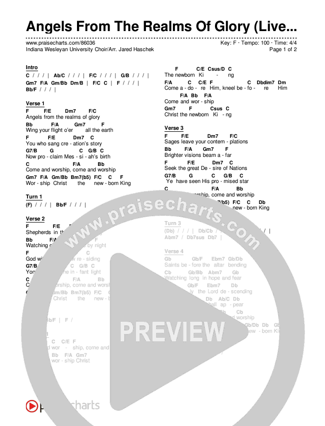Angels From The Realms Of Glory (Live) Chords & Lyrics (Museum Of The Bible / Indiana Wesleyan University Choir / Arr. Jared Haschek)