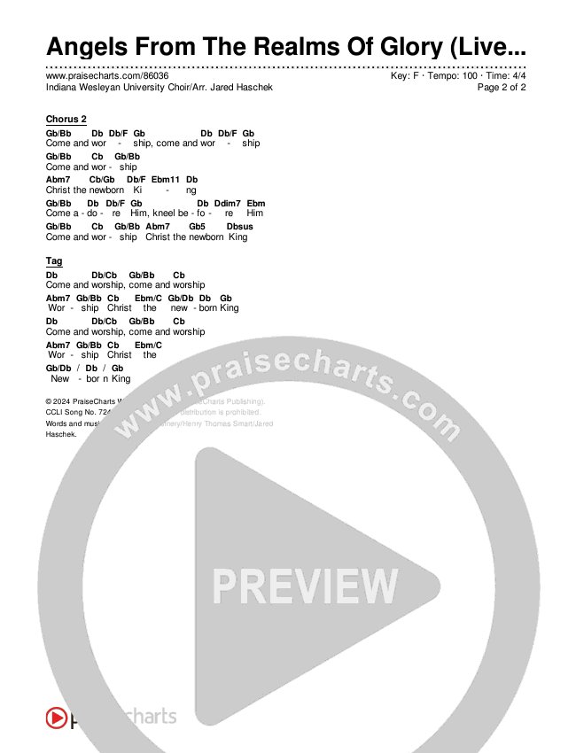 Angels From The Realms Of Glory (Live) Chords & Lyrics (Museum Of The Bible / Indiana Wesleyan University Choir / Arr. Jared Haschek)