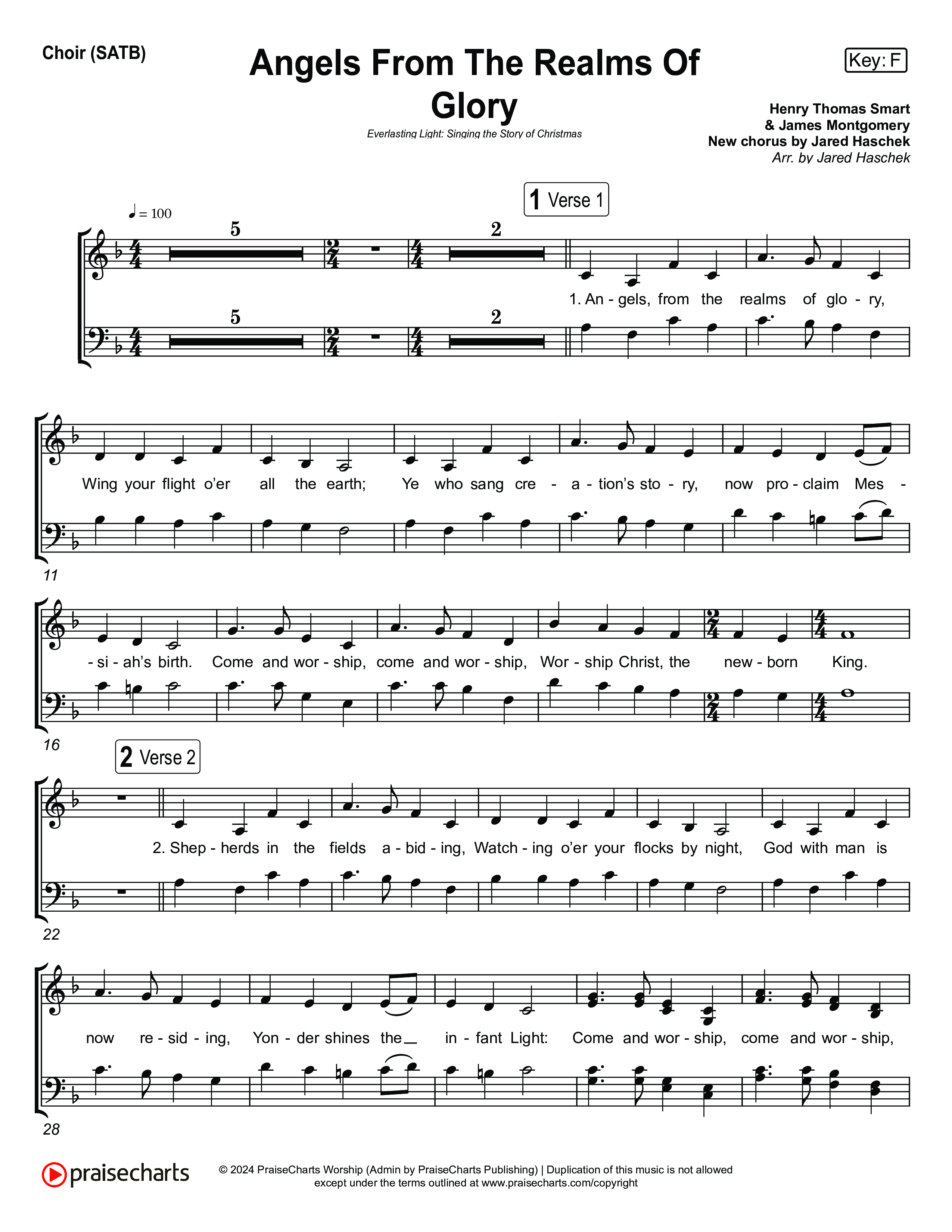 Angels From The Realms Of Glory (Live) Choir Sheet (SATB) (Museum Of The Bible / Indiana Wesleyan University Choir / Arr. Jared Haschek)