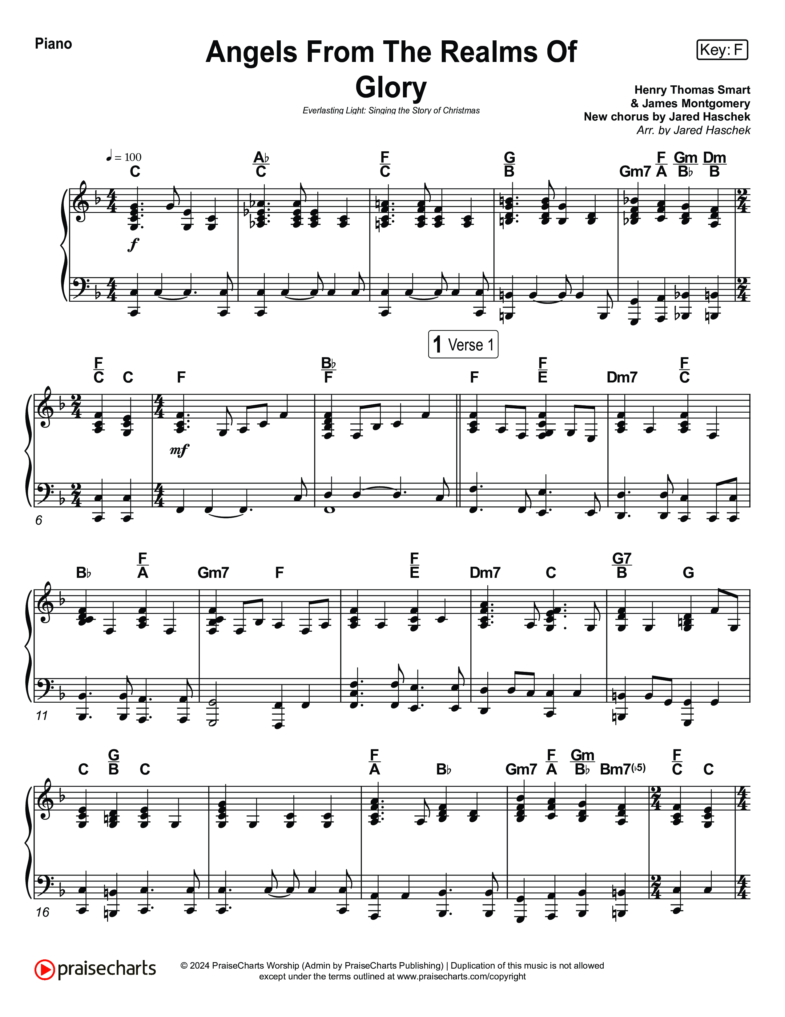 Angels From The Realms Of Glory (Live) Piano Sheet (Museum Of The Bible / Indiana Wesleyan University Choir / Arr. Jared Haschek)