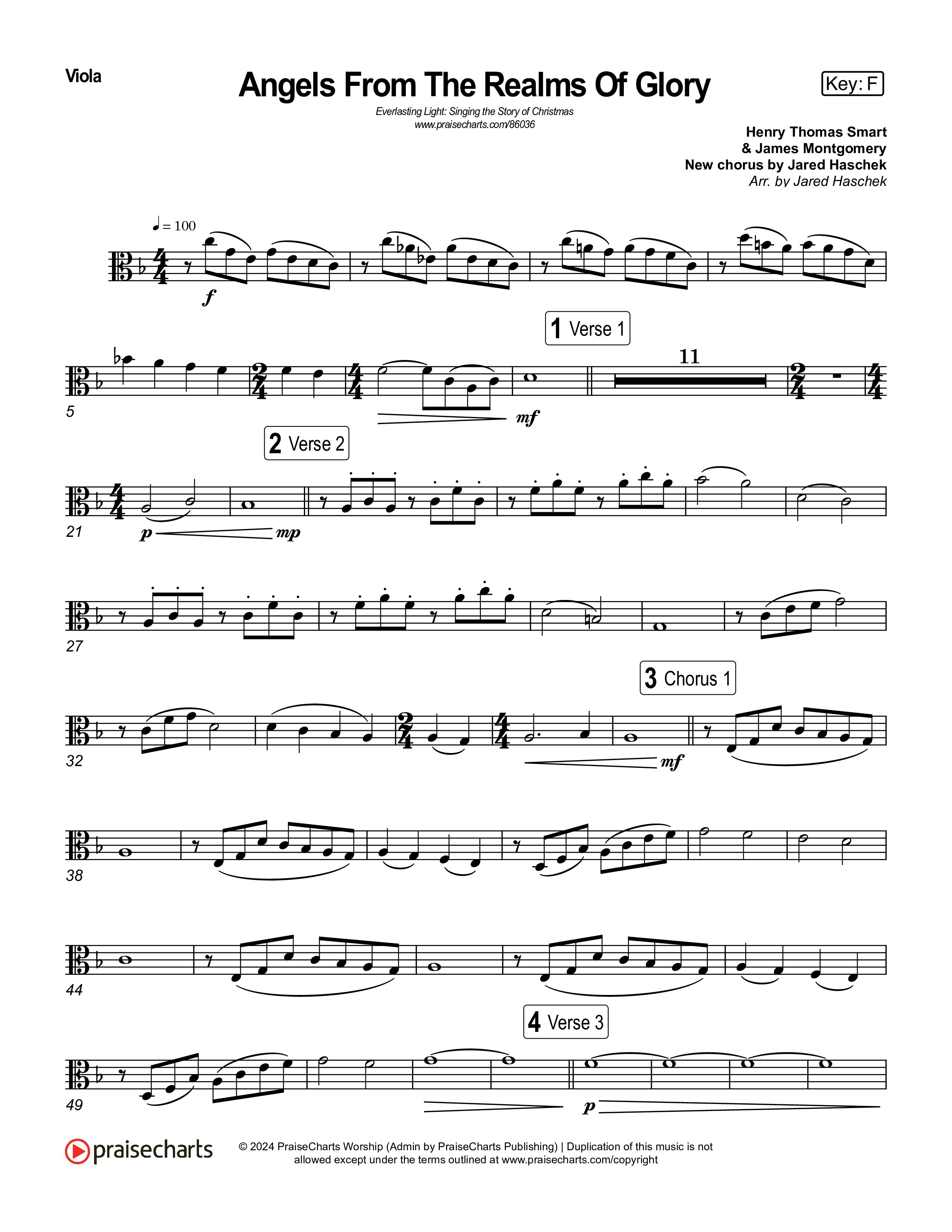 Angels From The Realms Of Glory (Live) Viola (Museum Of The Bible / Indiana Wesleyan University Choir / Arr. Jared Haschek)