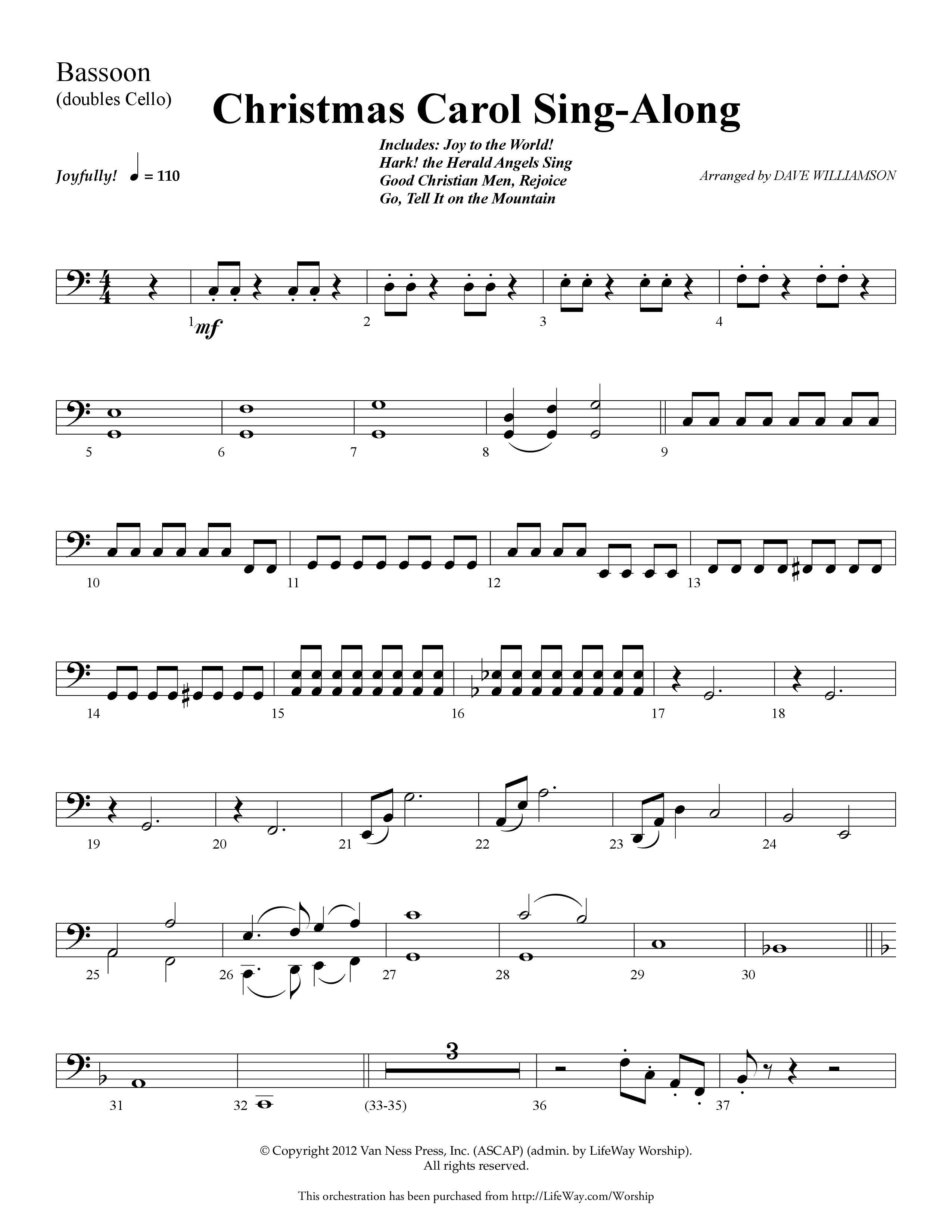 Christmas Carol Sing-Along (Choral Anthem SATB) Bassoon (Lifeway Choral / Arr. Dave Williamson)