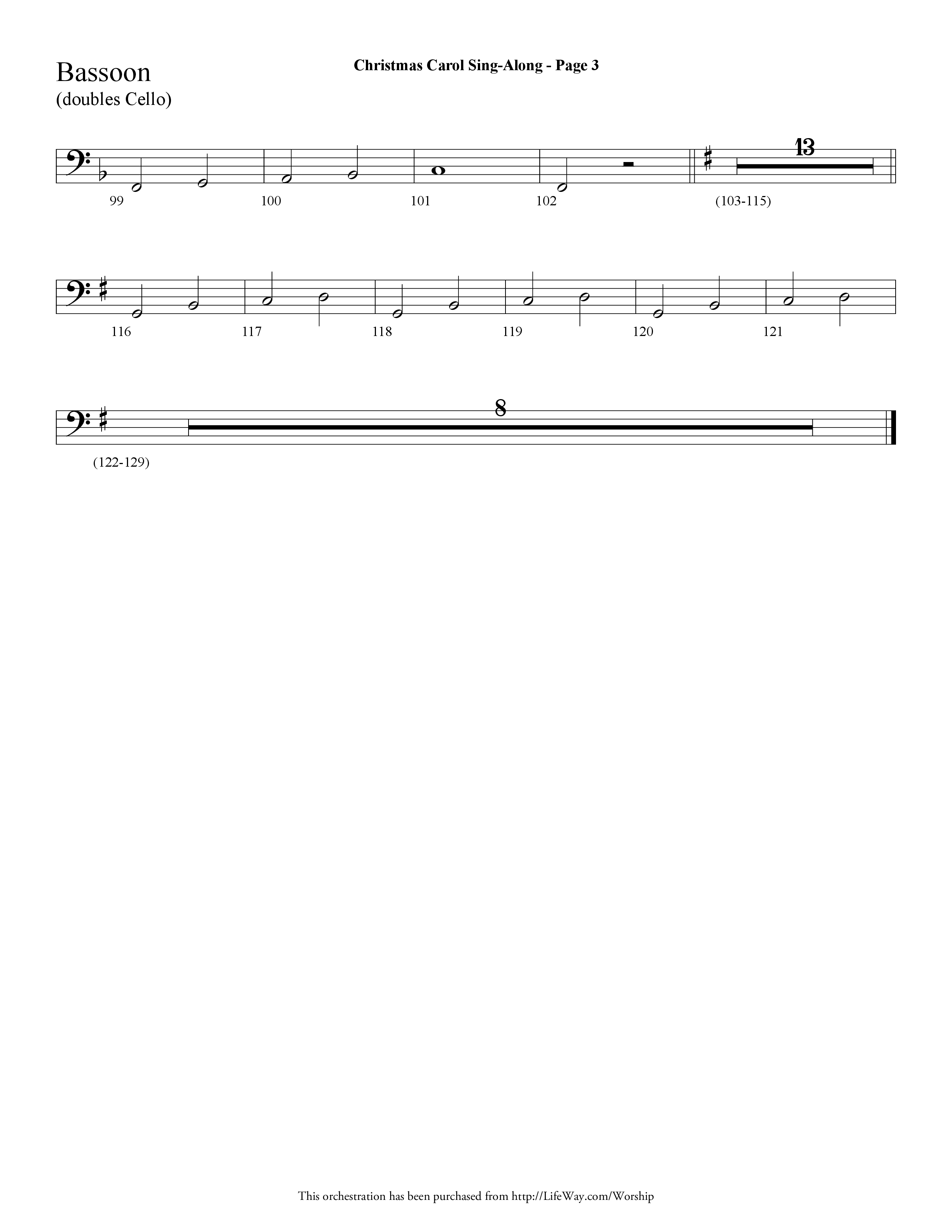 Christmas Carol Sing-Along (Choral Anthem SATB) Bassoon (Lifeway Choral / Arr. Dave Williamson)